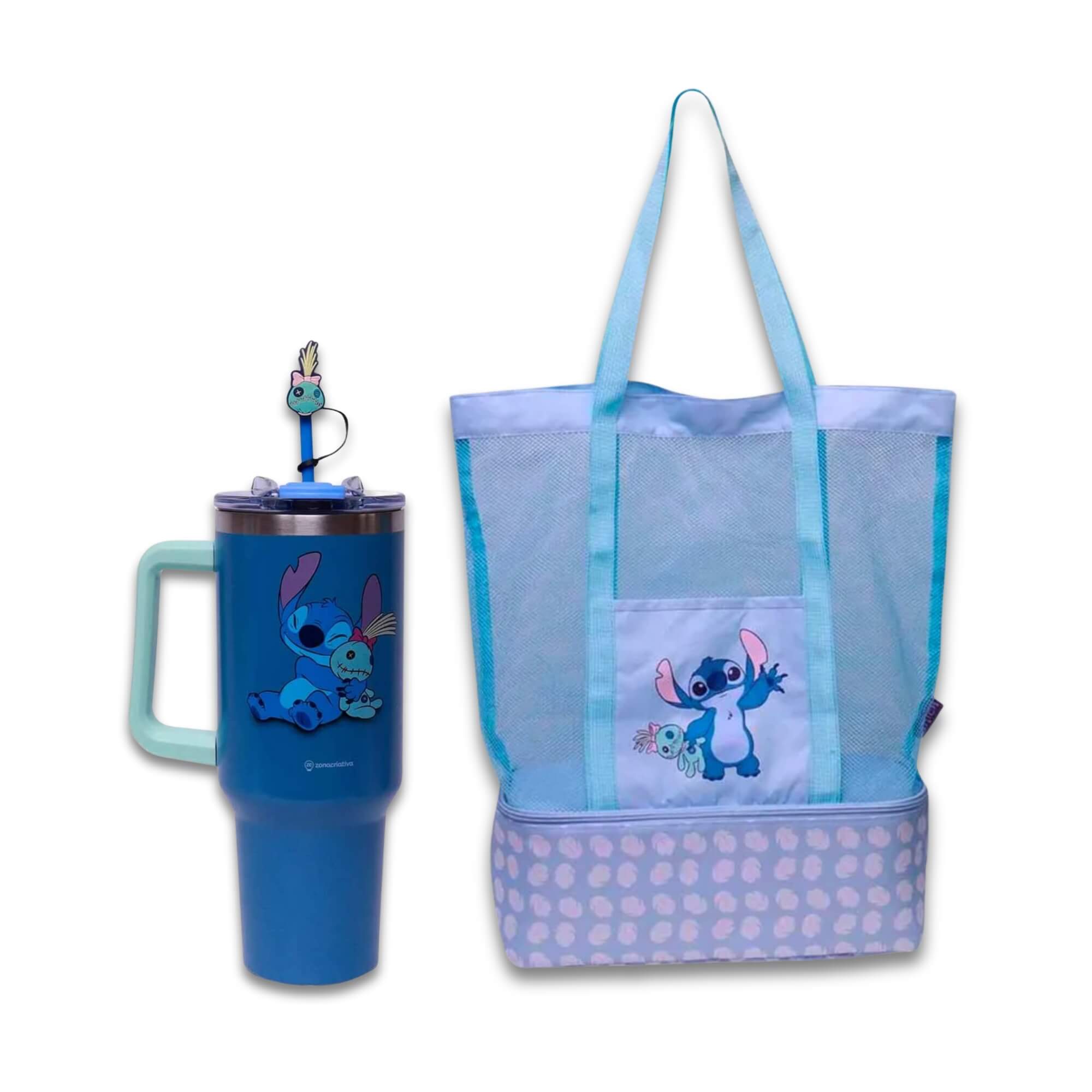 COMP Kit Praia Stitch Copo Térmico Inox 1,15L + Bolsa com Compartimento Térmico Zona Criativa