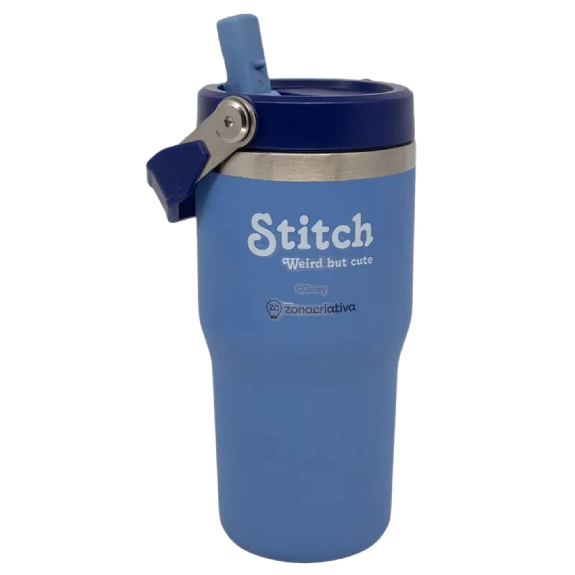COMP Kit Stitch Descanso Almofada Formato Stitch + Copo Térmico 650ml Zona Criativa