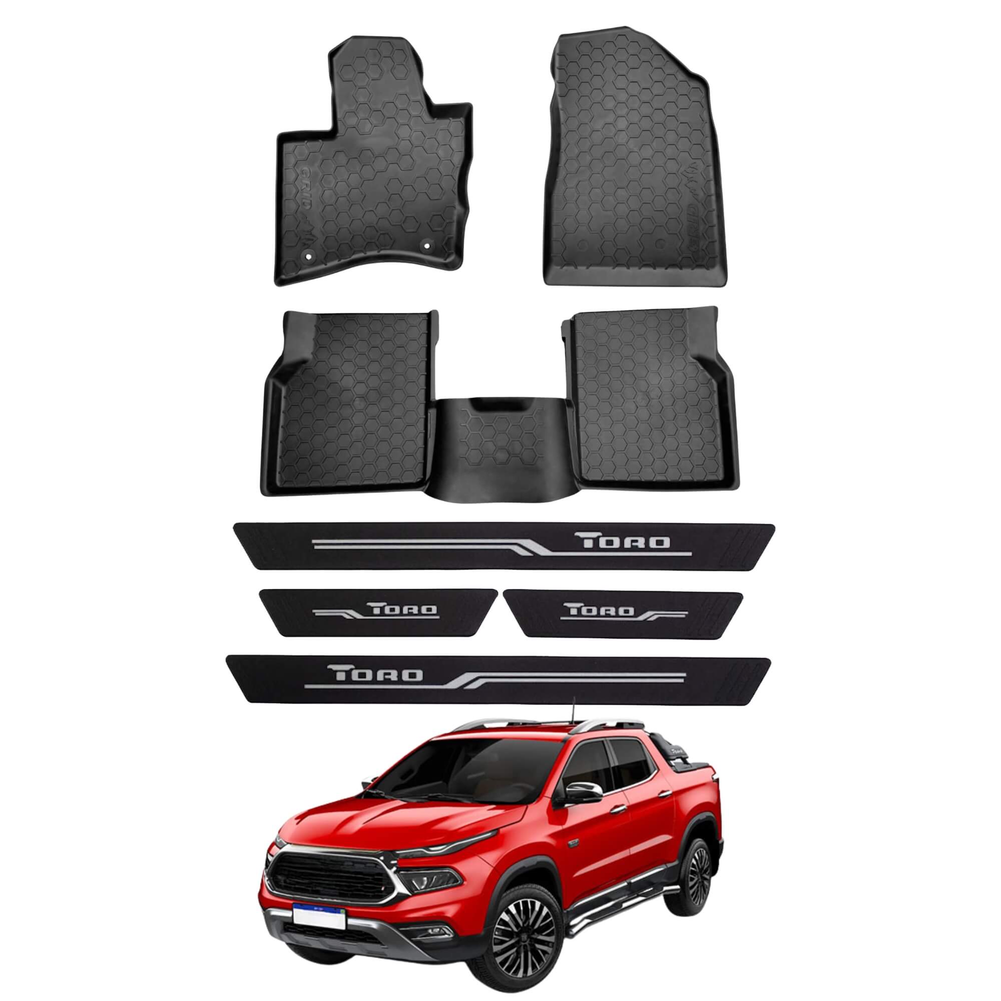 Kit Automotivo Tapete Bandeja + Soleira Preta Fiat Toro A partir de 2016