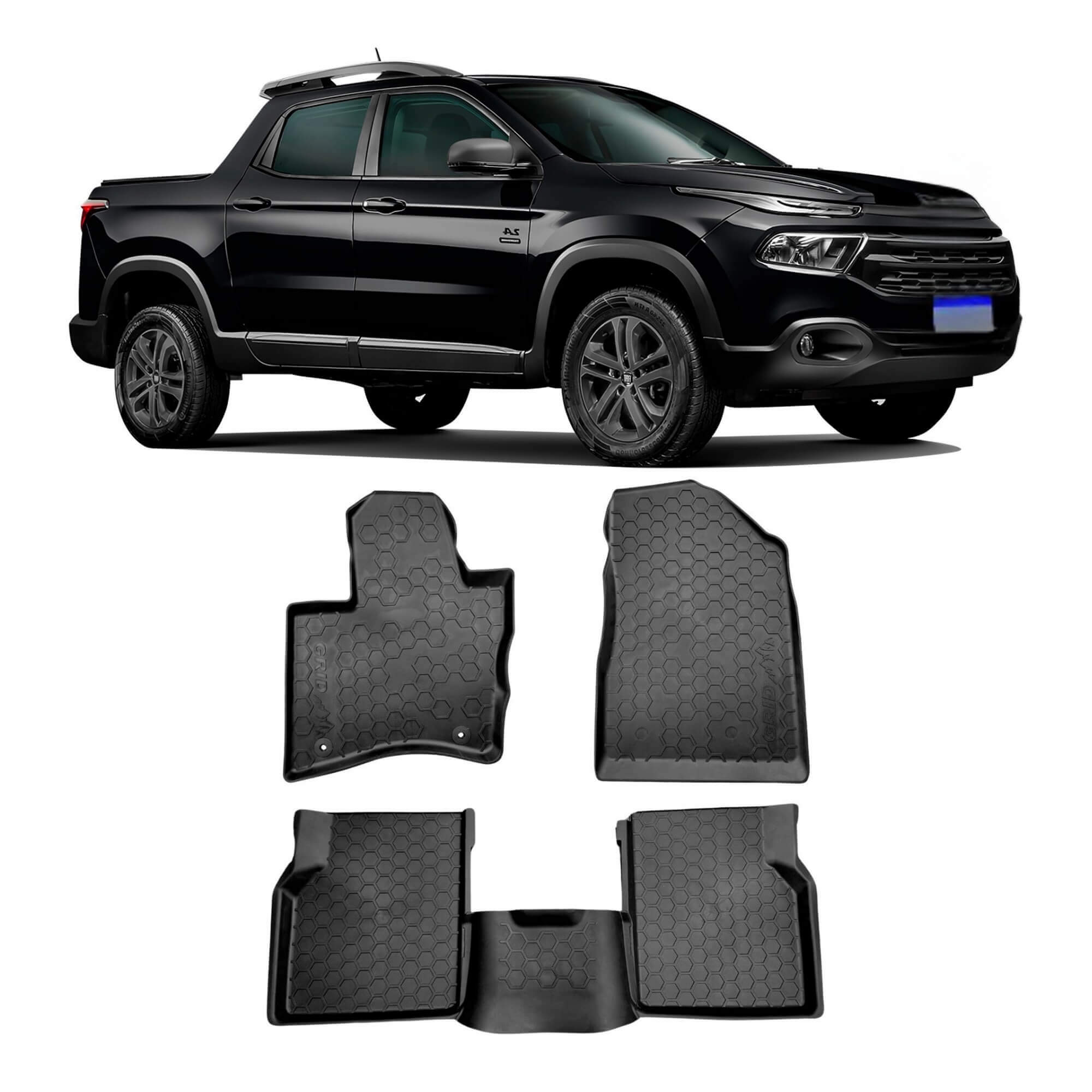 COMP Kit Automotivo Tapete Bandeja + Soleira Preta Fiat Toro A partir de 2016