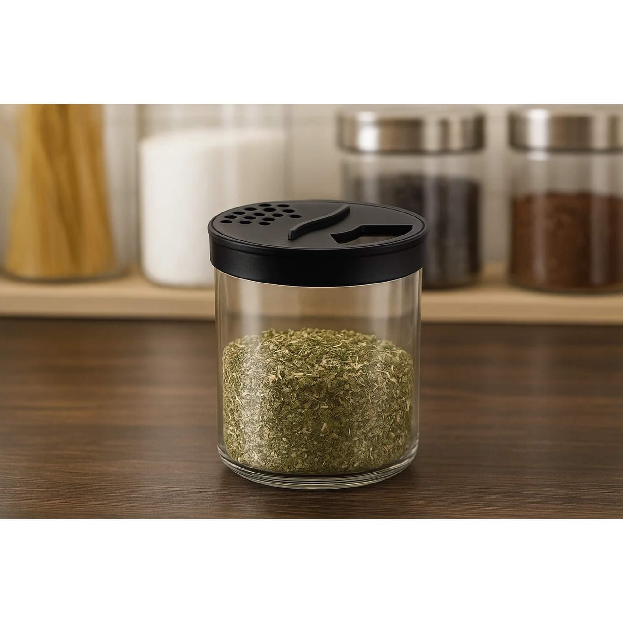COMP Kit UZ Utilidades: Porta Condimento 250ml Farinheiro c/ Tampa + Porta Condimentos Plus 300ml