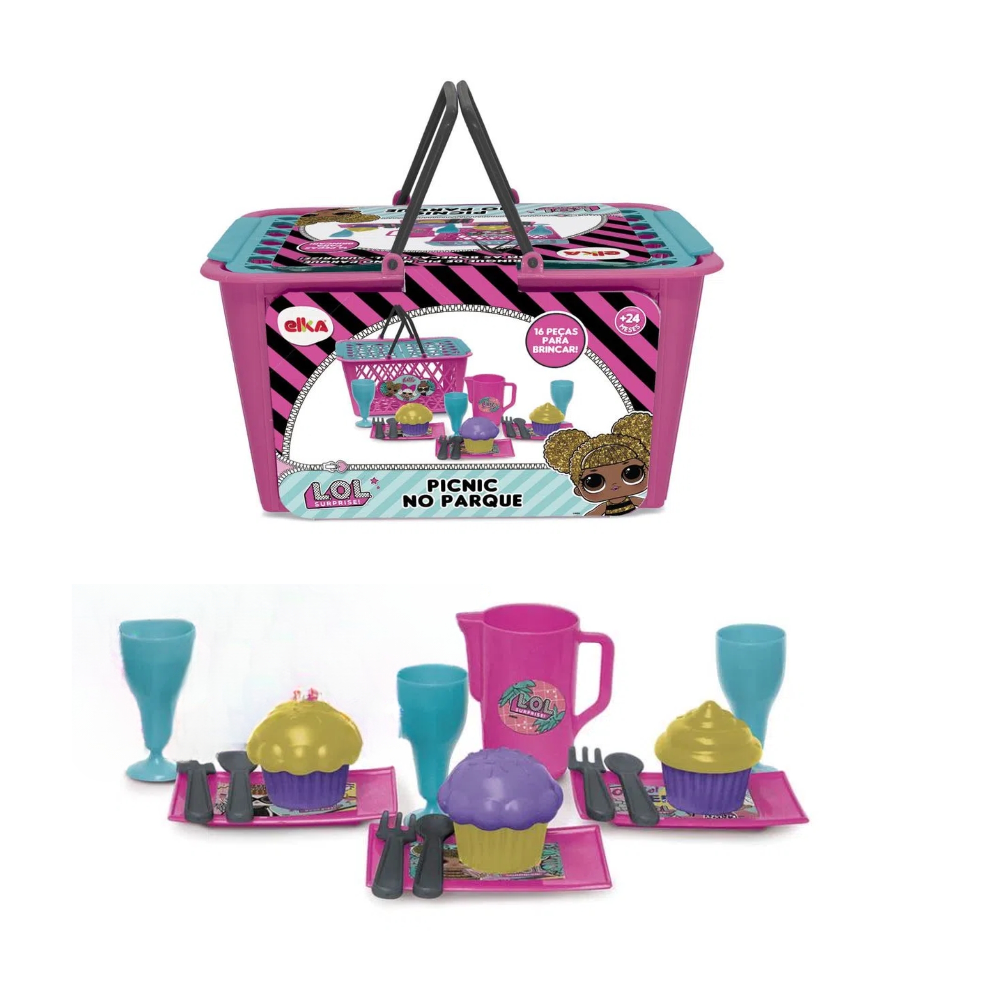 COMP Kit LOL Surprise Cesta Pic Nic 16 Peças + Boneca Bubble Surprise Lil Sisters 1 Und. Sortida