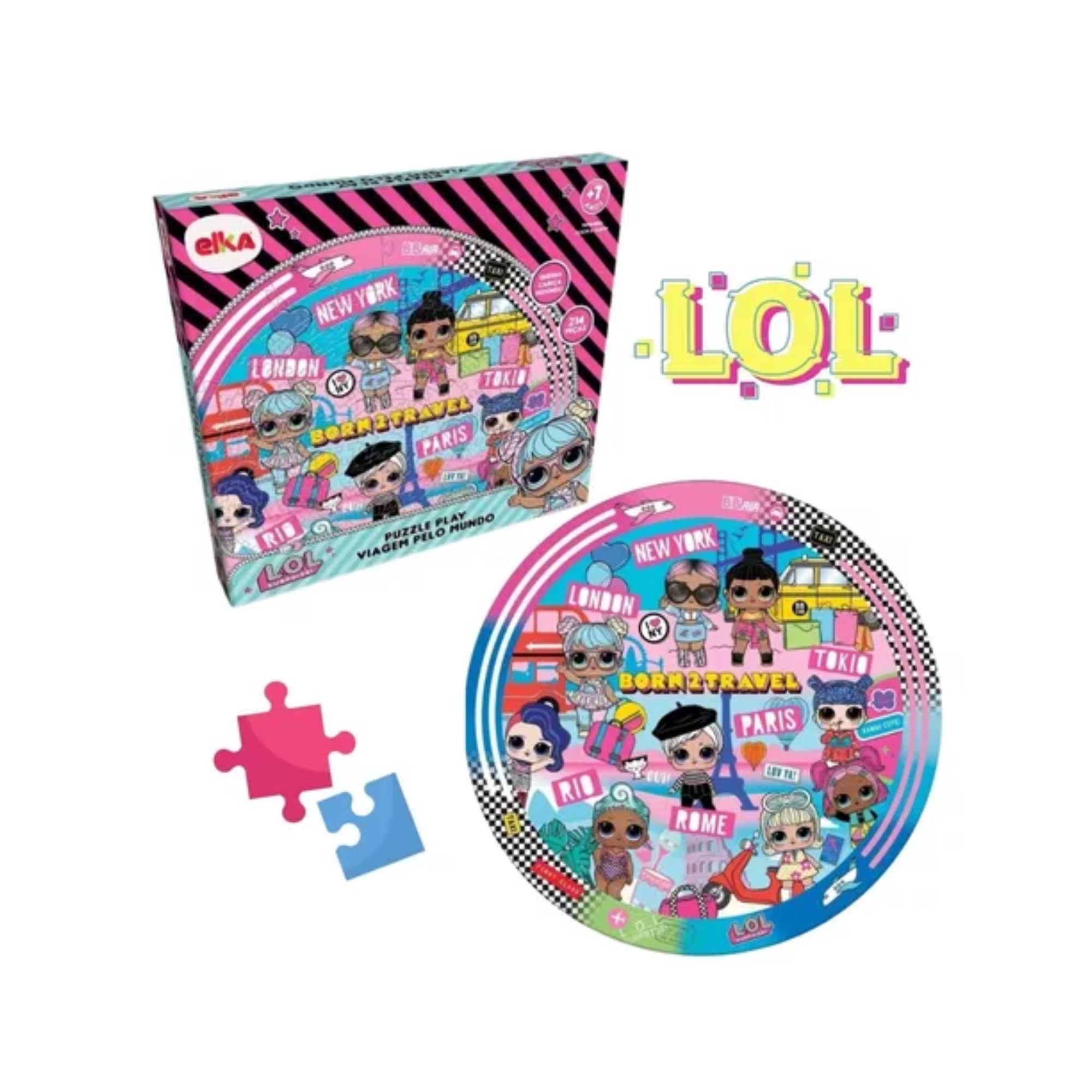 COMP Kit LOL Surprise Viagem pelo Mundo 214 Peças + 1 Boneca Bubble Surprise Lil Sisters Sortida