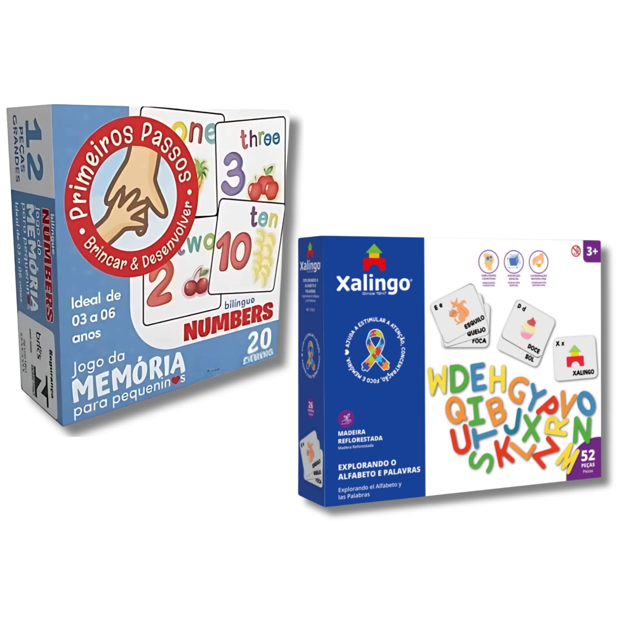 Kit Educativo Infantil Alfabeto e Palavras Xalingo + Jogo da Memória Numbers
