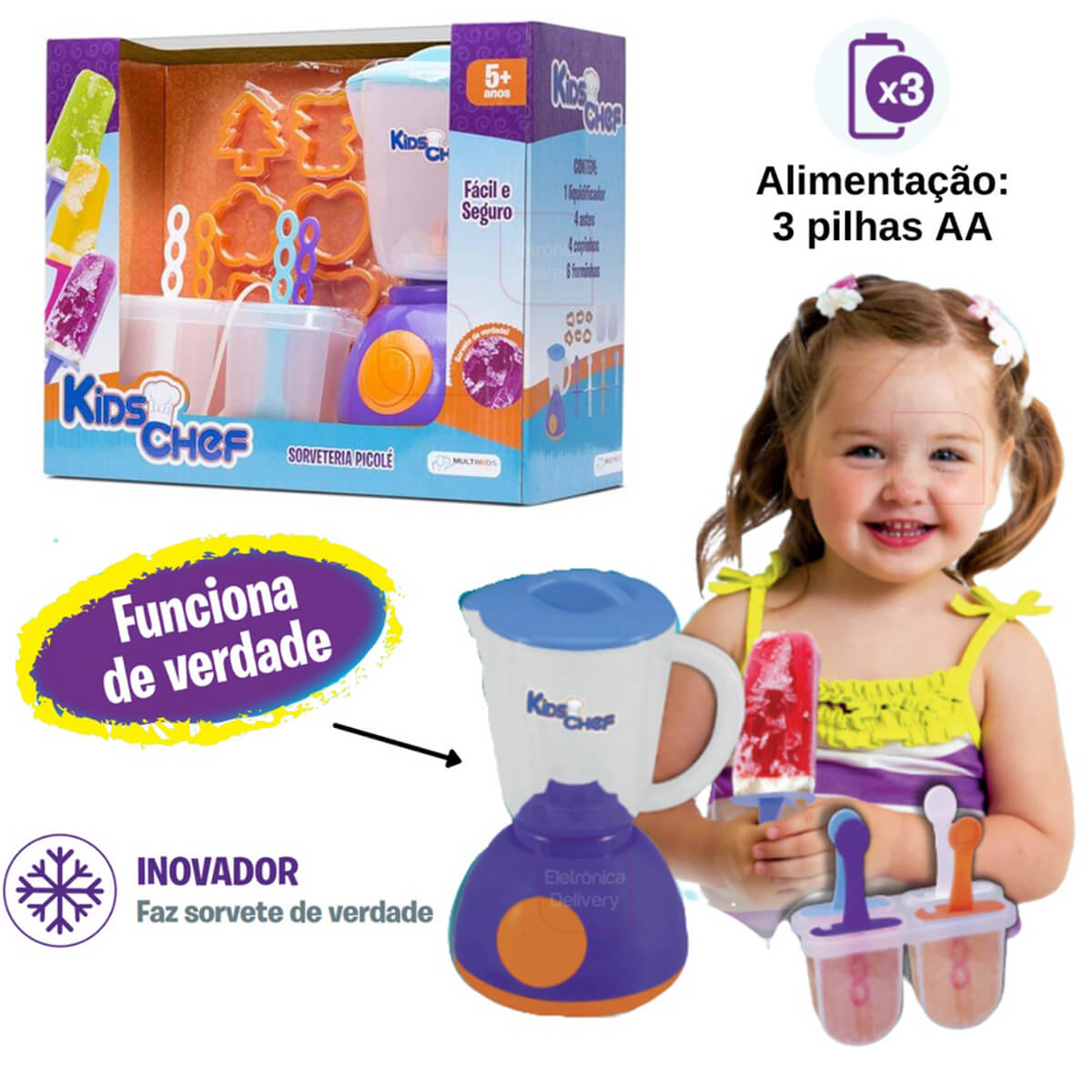 COMP Kit Brinquedo Infantil com Acessórios Sorveteria + Frozen Raspadinha