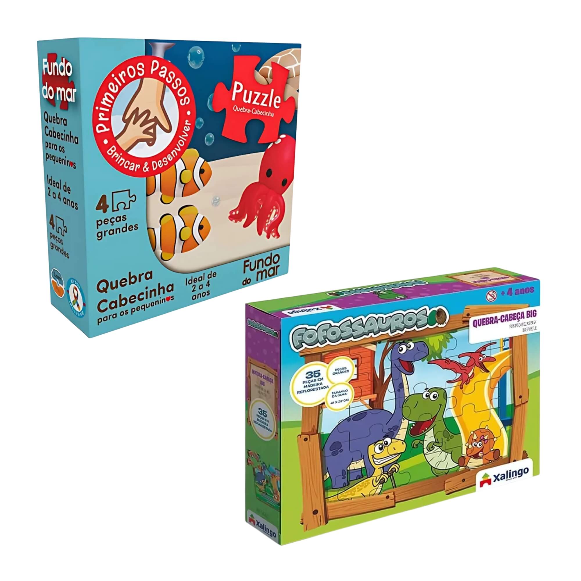 COMP Kit Quebra-Cabeça Infantil Cooper Fun Fundo do Mar + Big Fofossauros Xalingo