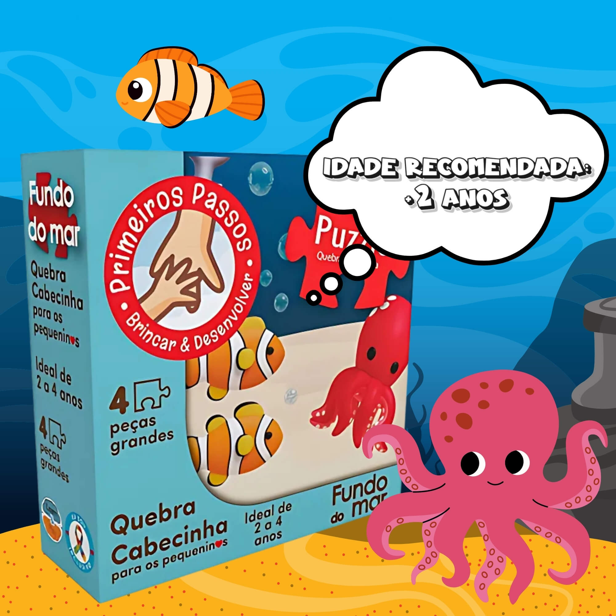 COMP Kit Quebra-Cabeça Infantil Cooper Fun Fundo do Mar + Big Fofossauros Xalingo