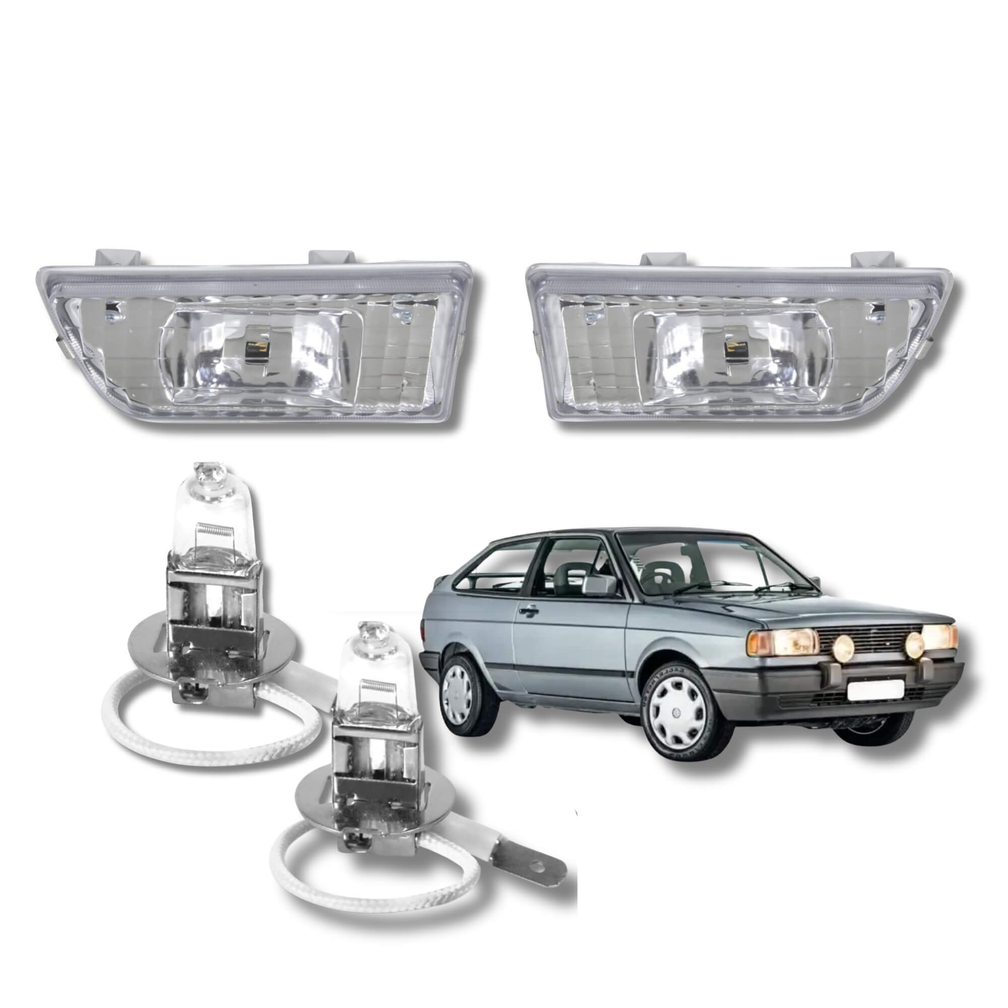 COMP Kit Farol Auxiliar Gol G1 1987 a 1990 Shocklight (Lado Direito e Esquedo) + Lâmpada H3 55W