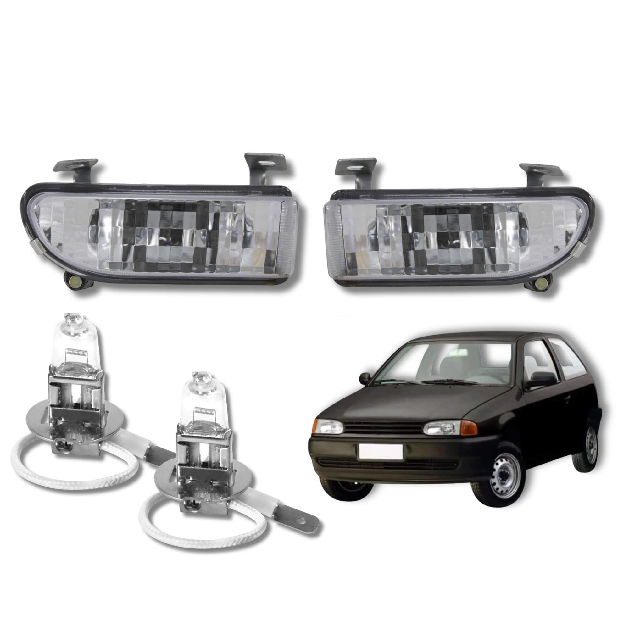 COMP Kit Farol Auxiliar Gol G2 1995 a 1999 Shocklight (Lado Direito e Esquerdo) + Lâmpada H3 55W