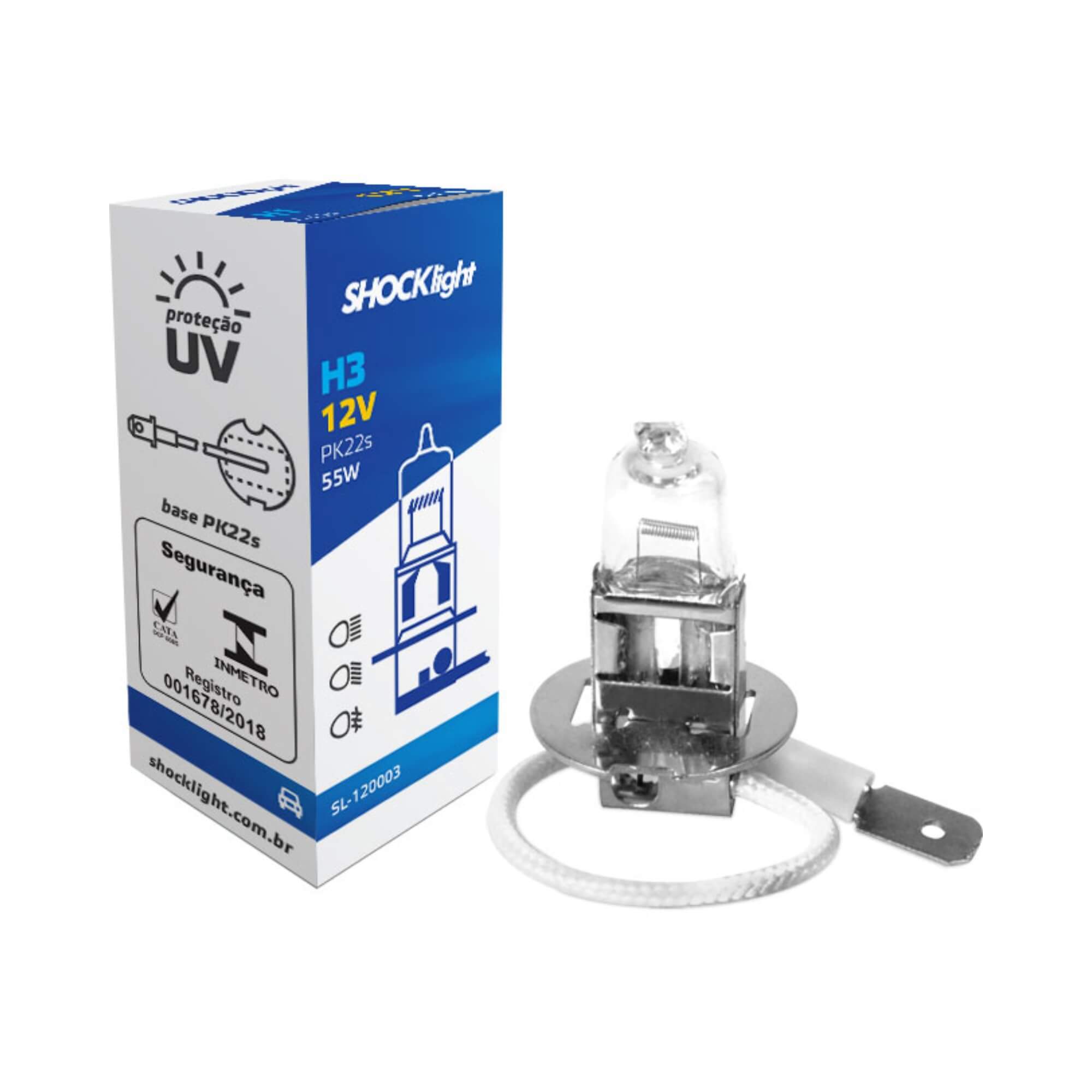 COMP Kit Farol Auxiliar Gol G2 1995 a 1999 Shocklight (Lado Direito e Esquerdo) + Lâmpada H3 55W