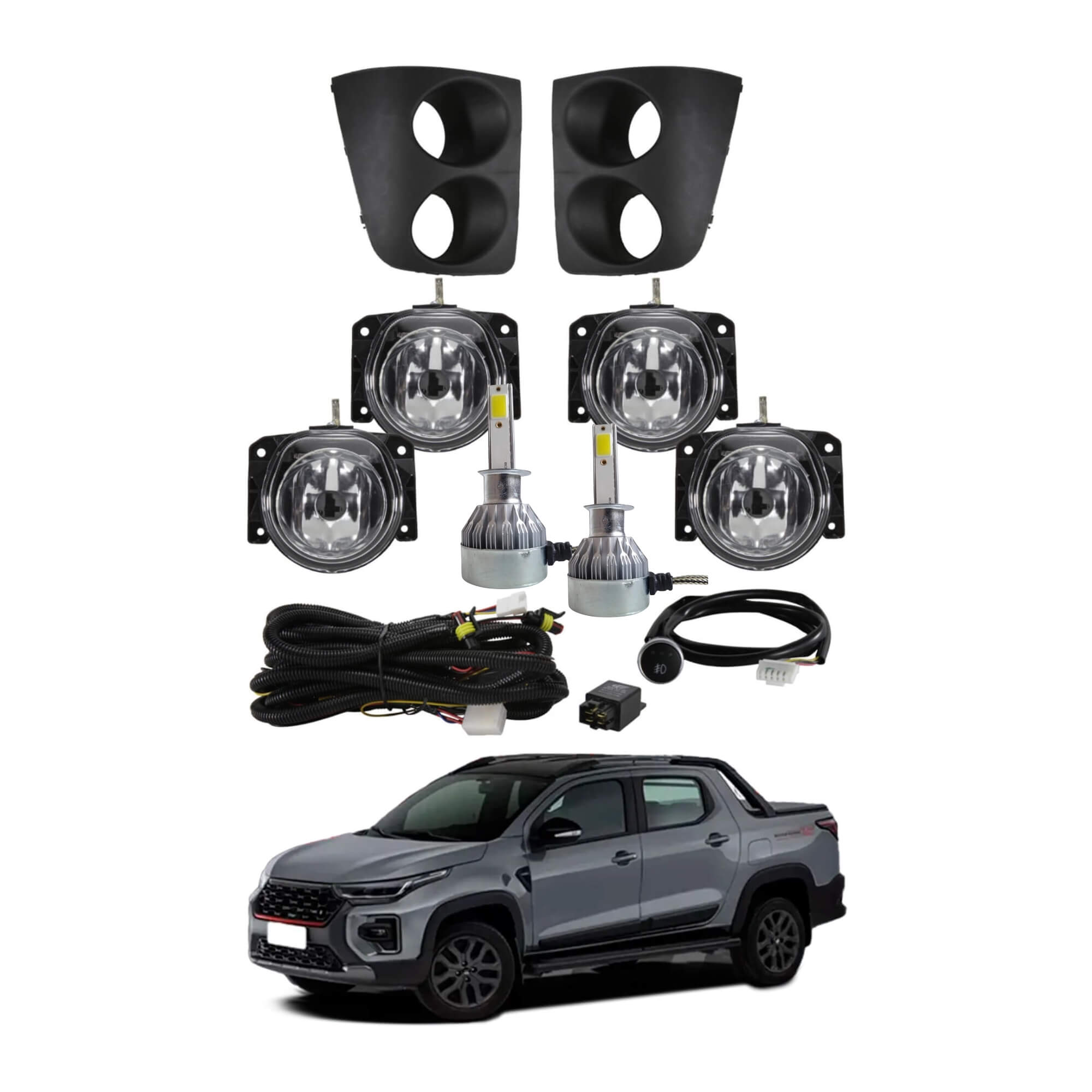 COMP Kit Farol Auxiliar Palio Weekend e Strada Adventure Shocklight + Par Lâmpadas LED H1