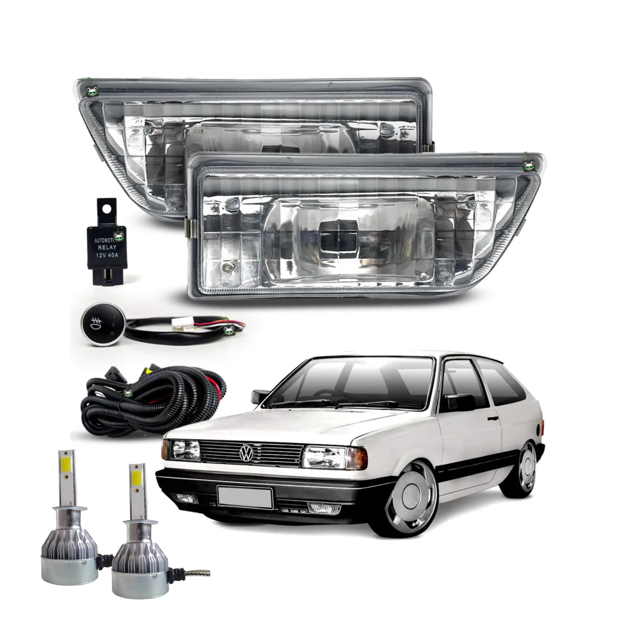 COMP Kit Farol de Milha Gol 1987 a 1990 Shocklight + Lâmpadas LED H3 Super Nano