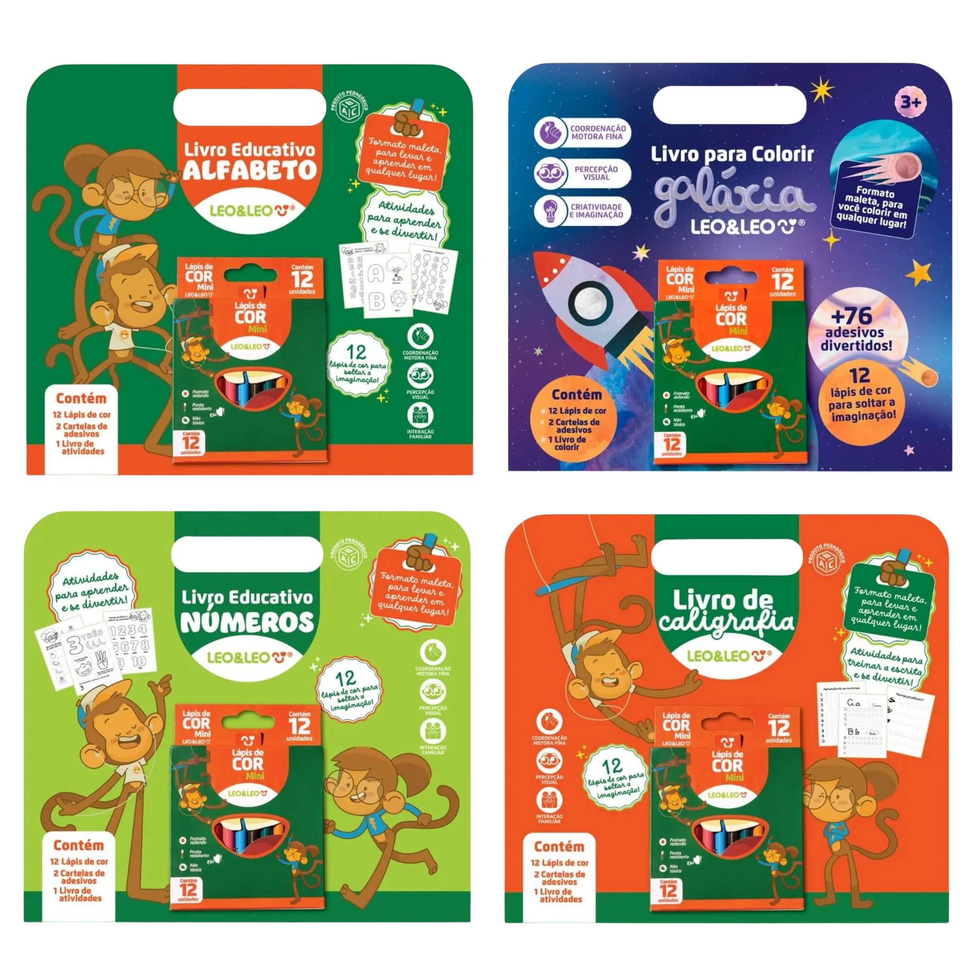 VAR Livro Para Colorir Pedagógico com Adesivos e Lápis Leo&Leo (Escolha o Tema)