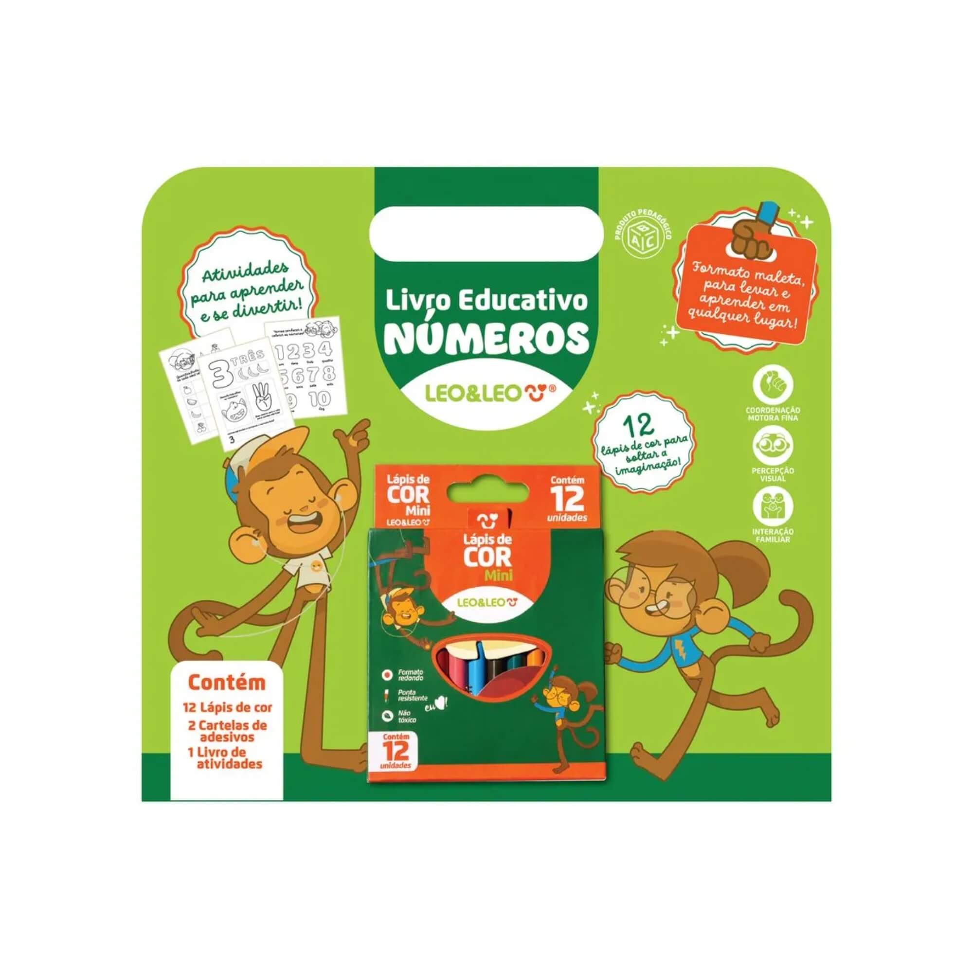 VAR Livro Para Colorir Pedagógico com Adesivos e Lápis Leo&Leo (Escolha o Tema)