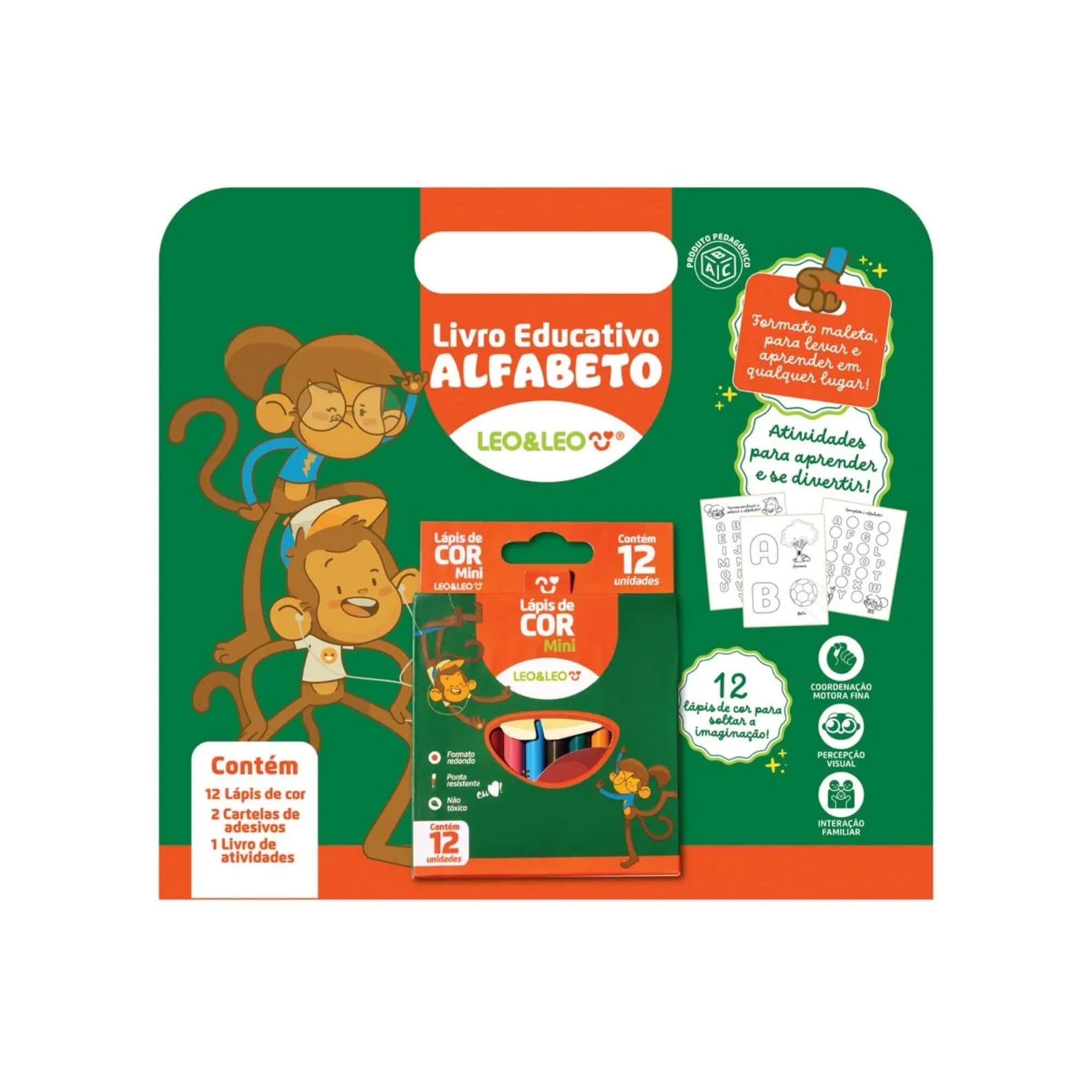 VAR Livro Para Colorir Pedagógico com Adesivos e Lápis Leo&Leo (Escolha o Tema)