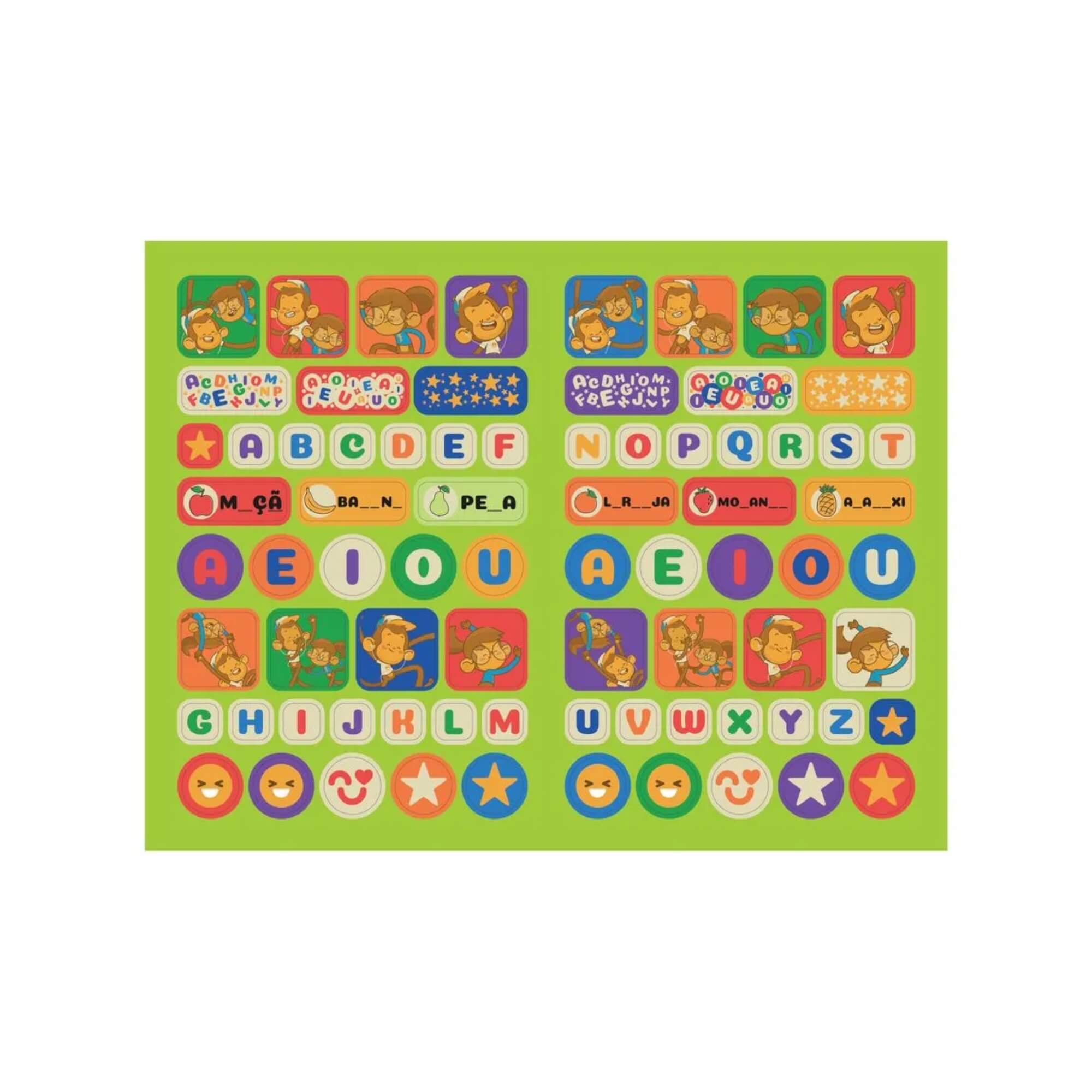 VAR Livro Para Colorir Pedagógico com Adesivos e Lápis Leo&Leo (Escolha o Tema) Tema:Livro para Colorir Letras