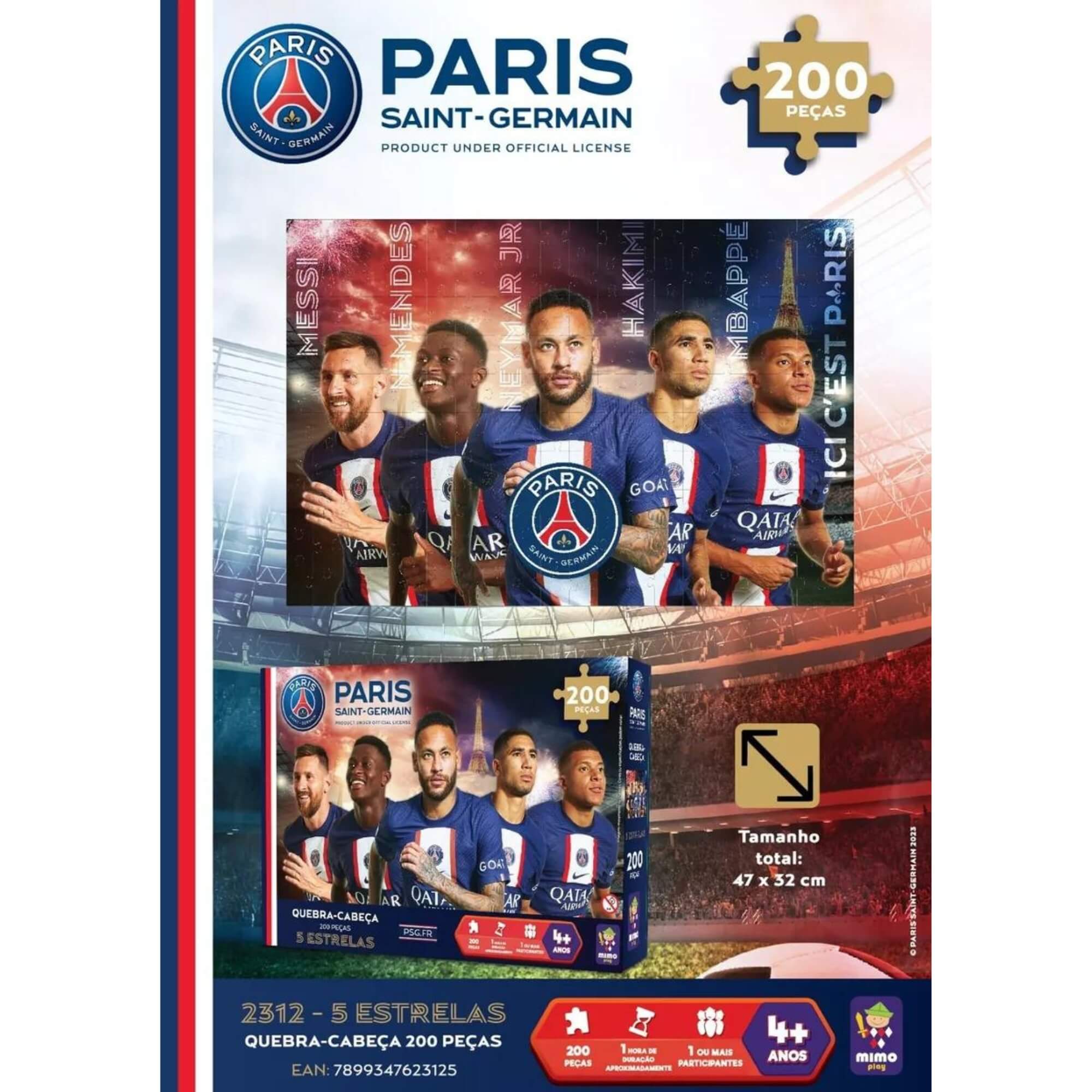 COMP Kit Quebra-Cabeça 200 Peças Estrelas do PSG + Cola Brilhante