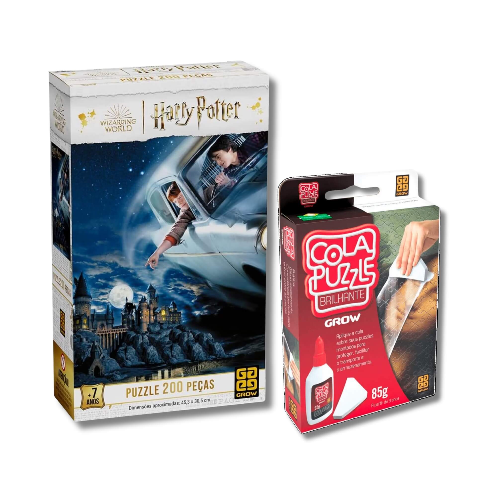 COMP Kit Quebra-Cabeça Harry Potter 200 Peças Grow + Cola Brilhante para Puzzle