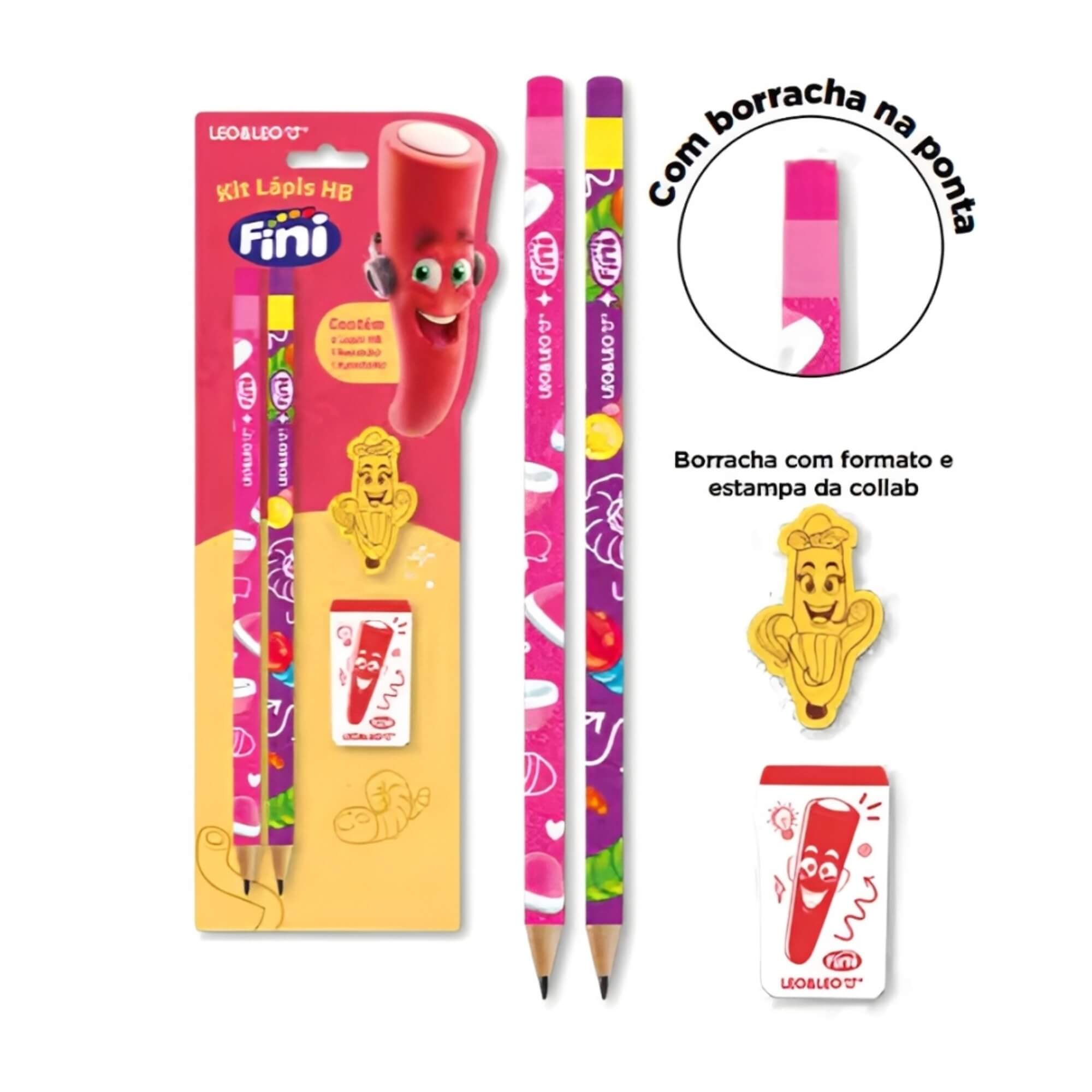 VAR Kit Lápis HB Leo&Leo com Apontador e Borracha – Escolha Tema:Fini