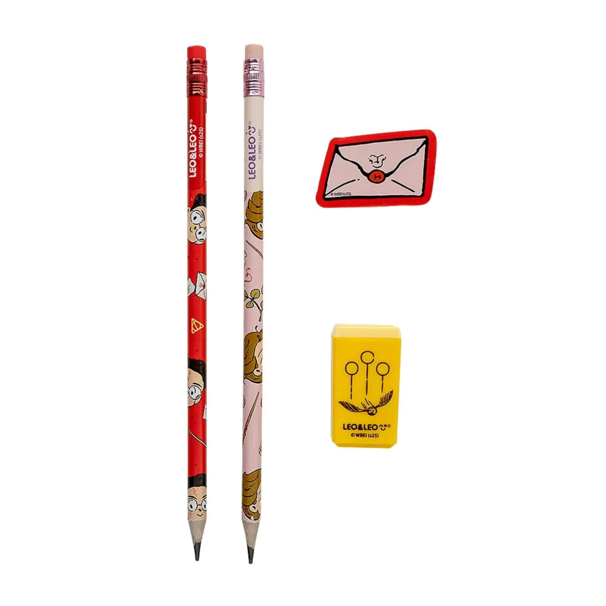 VAR Kit Lápis HB Leo&Leo com Apontador e Borracha – Escolha Tema:Harry Potter