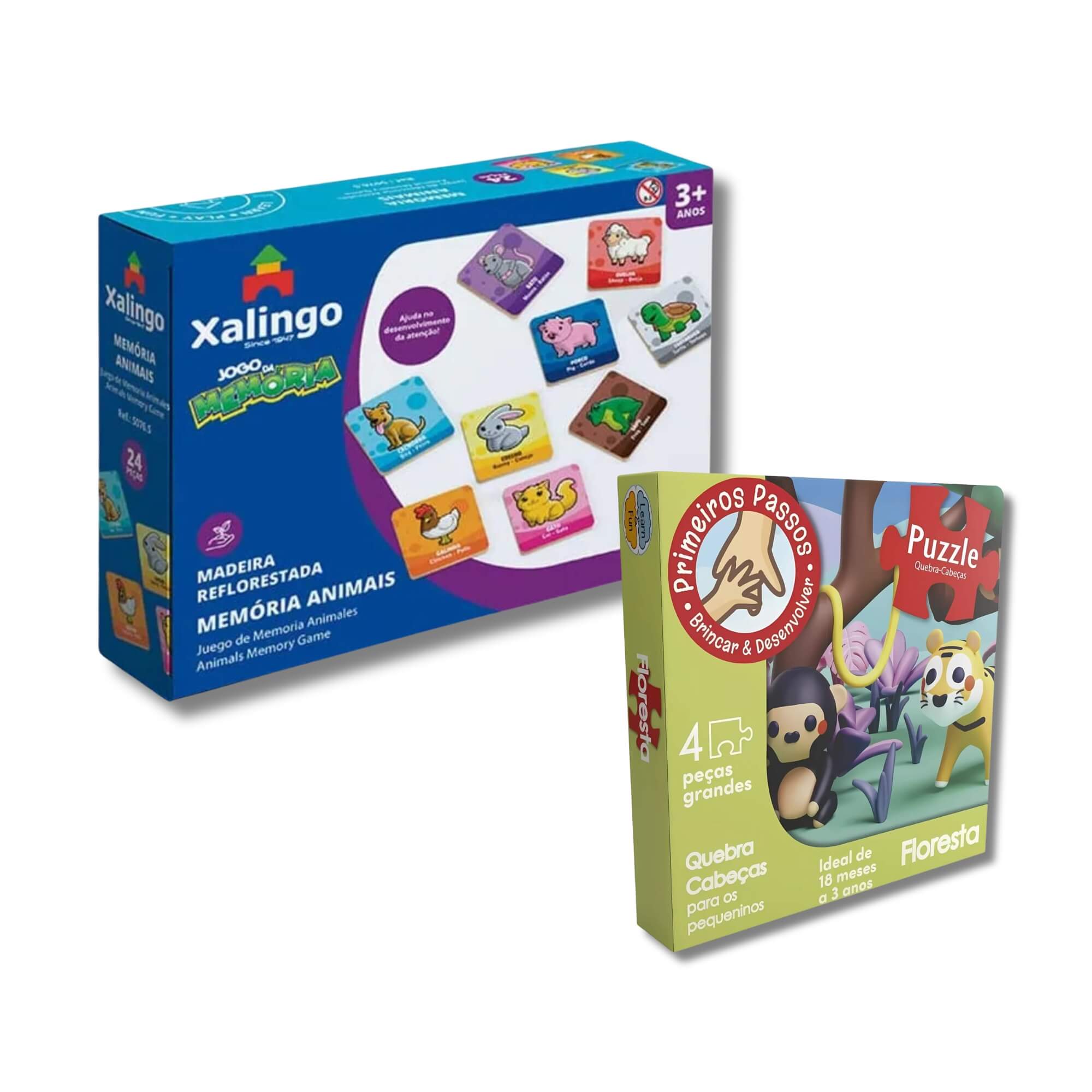 COMP Kit Educativo Infantil Quebra-Cabecinha Floresta Cooper Fun + Jogo da Memória Animais