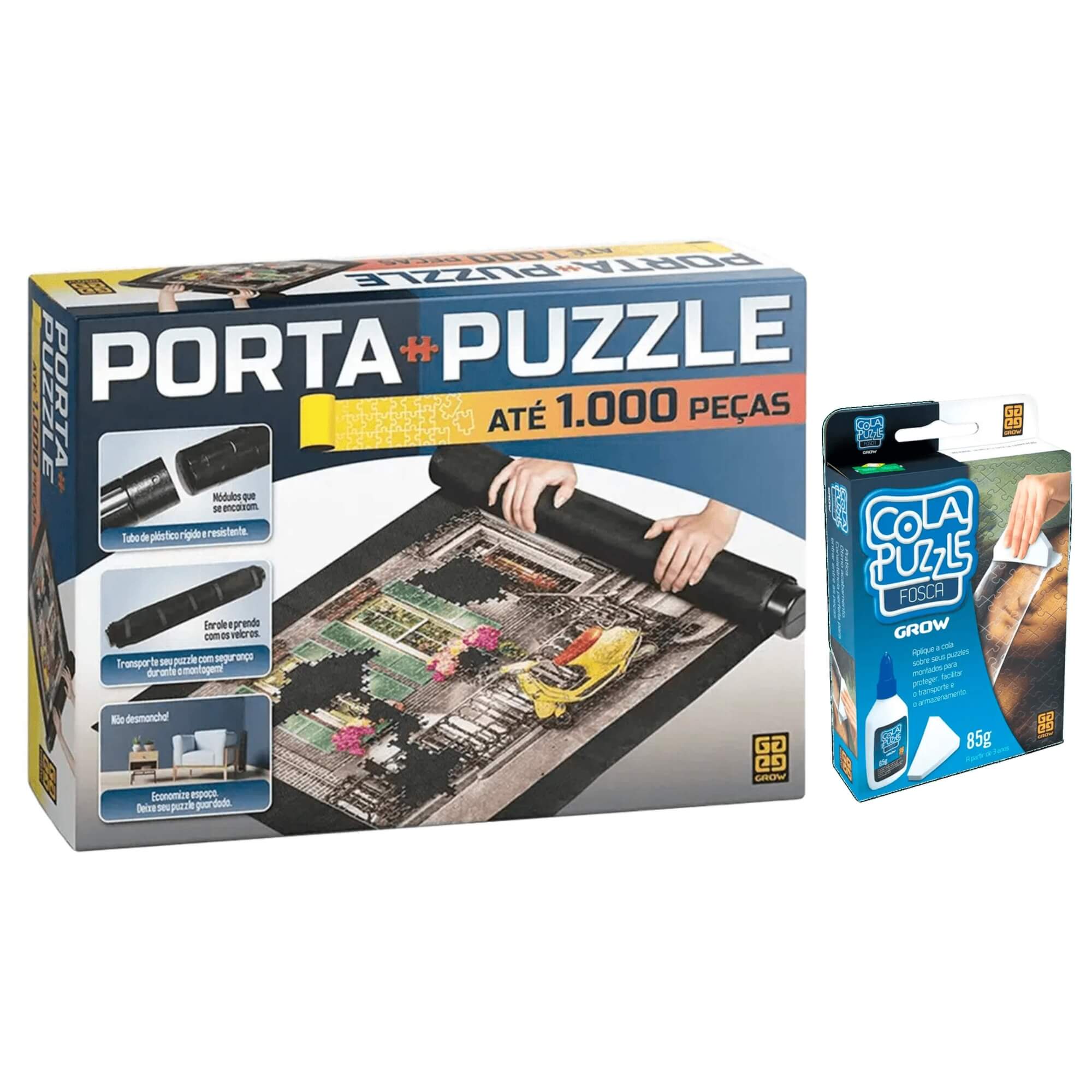 COMP Kit Porta Puzzle Quebra-Cabeça até 1000 Peças + Cola Fosca