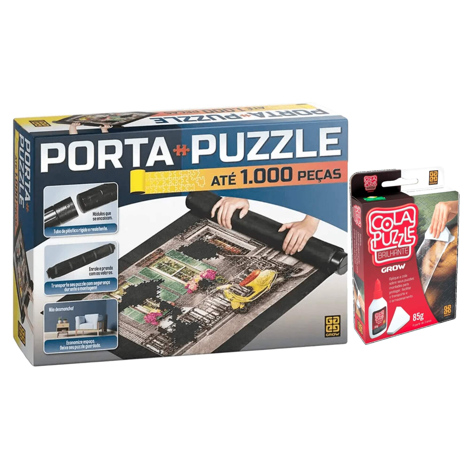 COMP Kit Porta Puzzle Quebra-Cabeça até 1000 Peças + Cola Brilhante