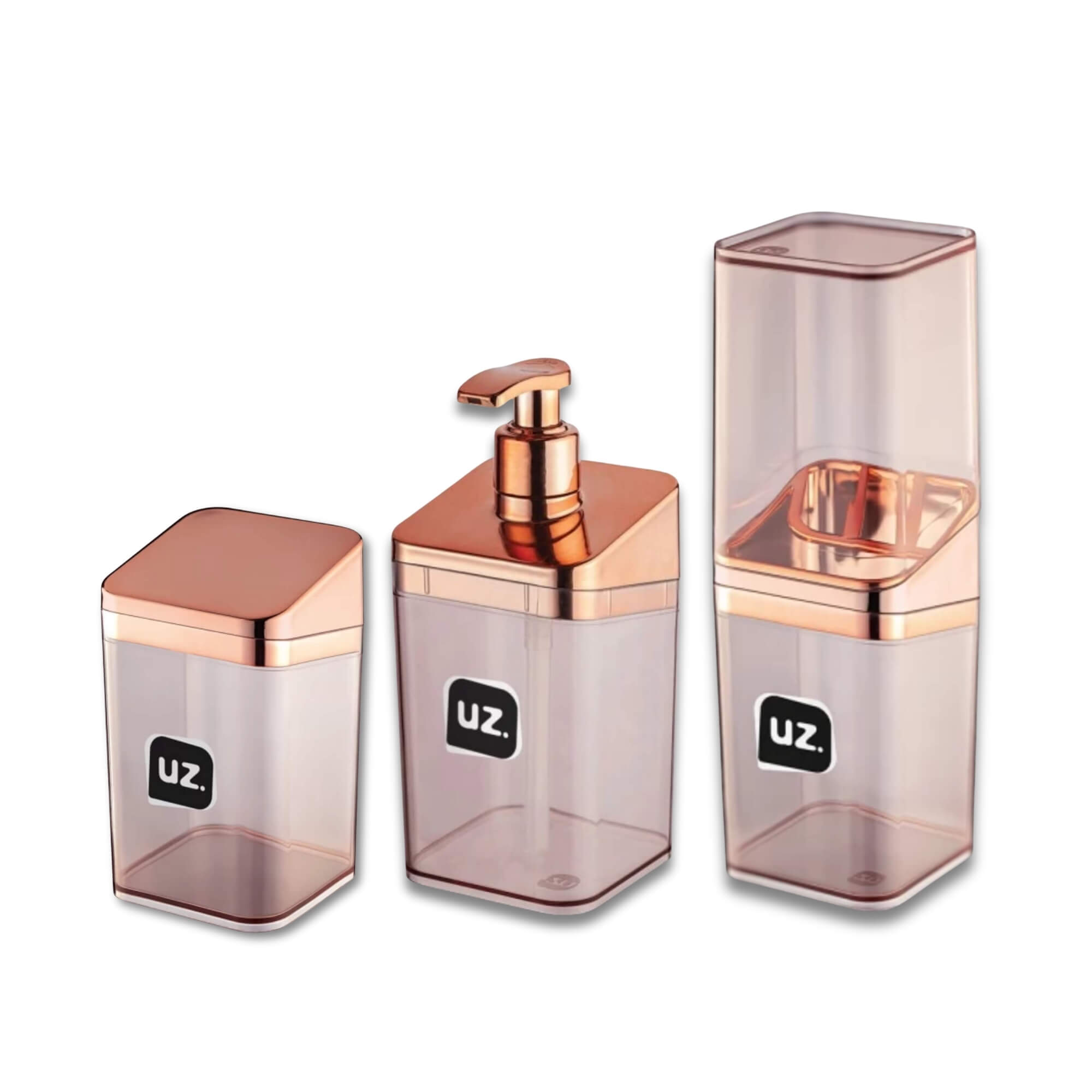 COMP Kit Banheiro Slim Rose UZ Utilidades: Porta Escova, Porta Sabonete Líquido e Porta Algodão