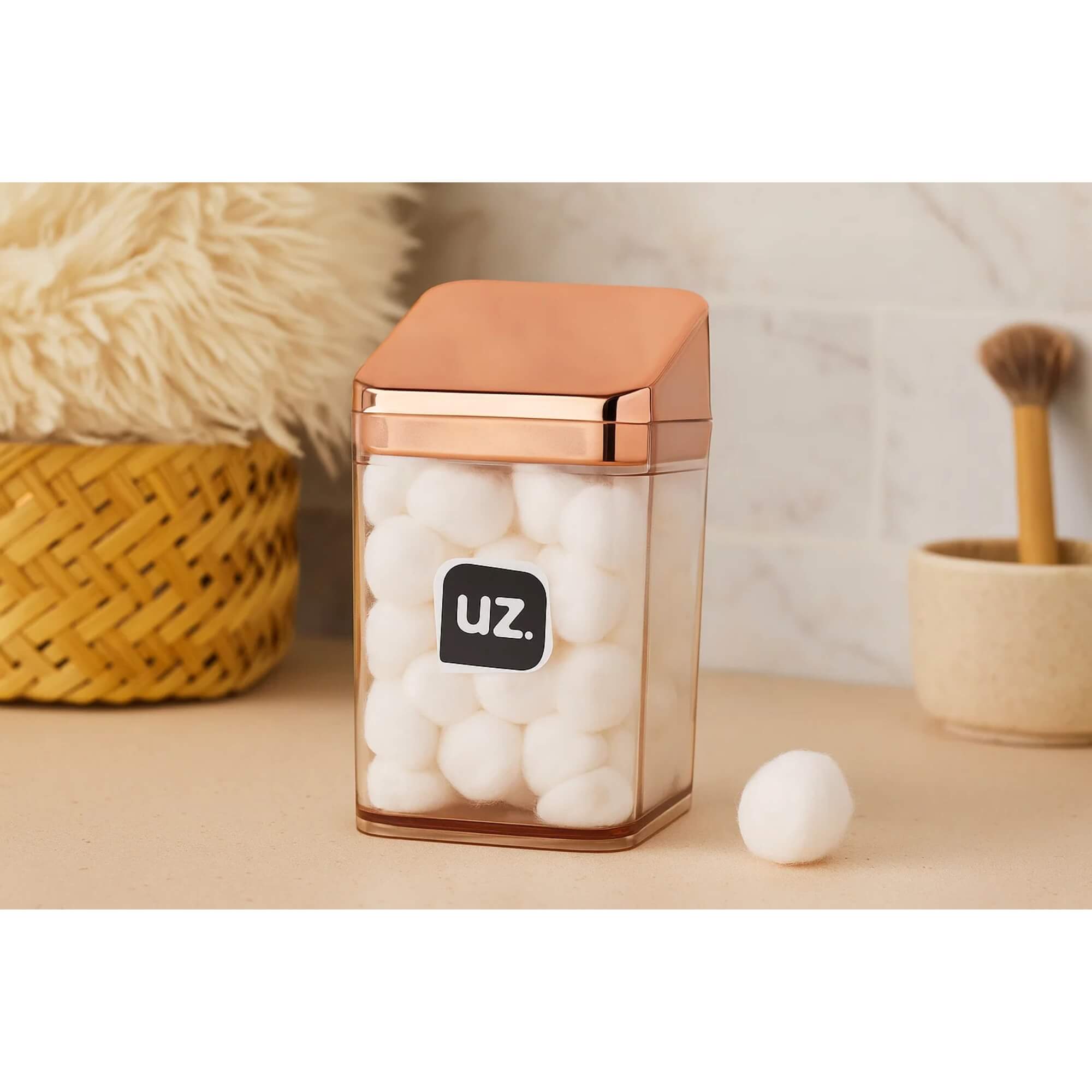 COMP Kit Banheiro Slim Rose UZ Utilidades: Porta Escova, Porta Sabonete Líquido e Porta Algodão