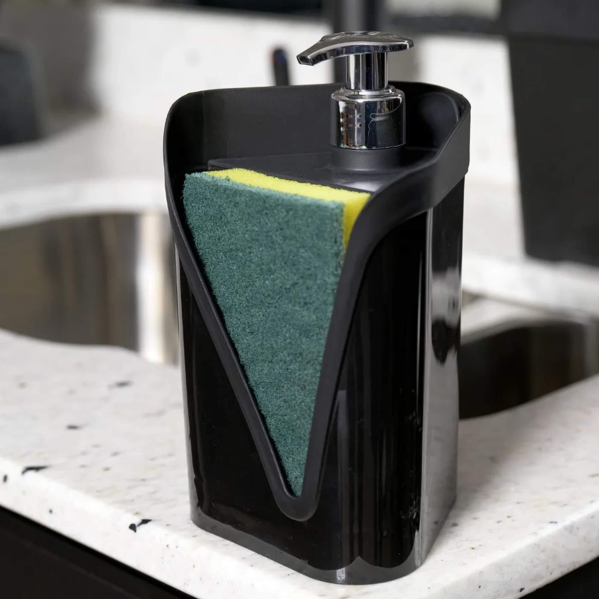 COMP Kit Cozinha Slim Preto UZ: Lixeira de Pia, Escorredor de Louça e Dispenser de Detergente