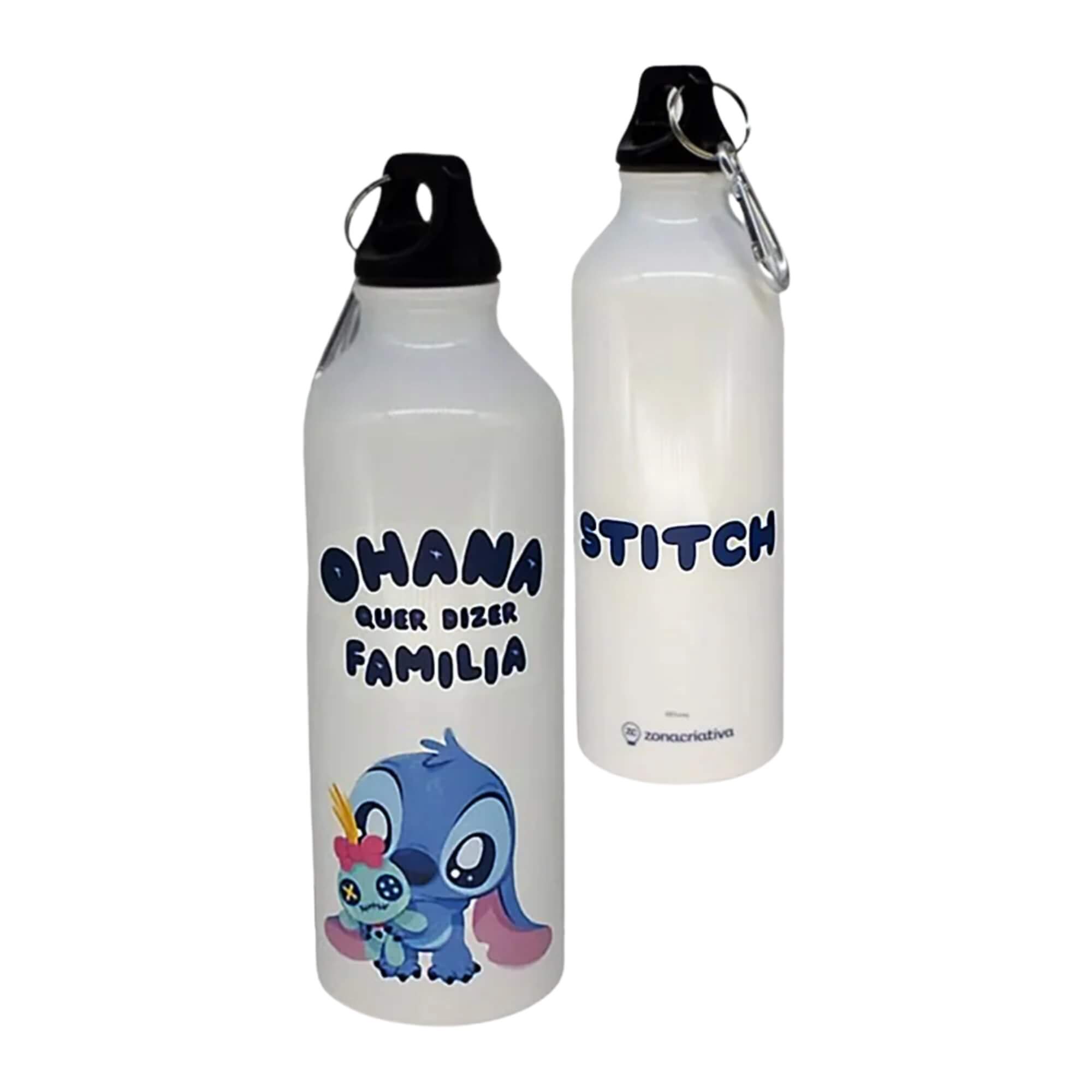 VAR Garrafa de Alumínio Personagens com Mosquetão 500ml Zona Criativa (Escolha) Modelo/Personagem:Stitch Cute