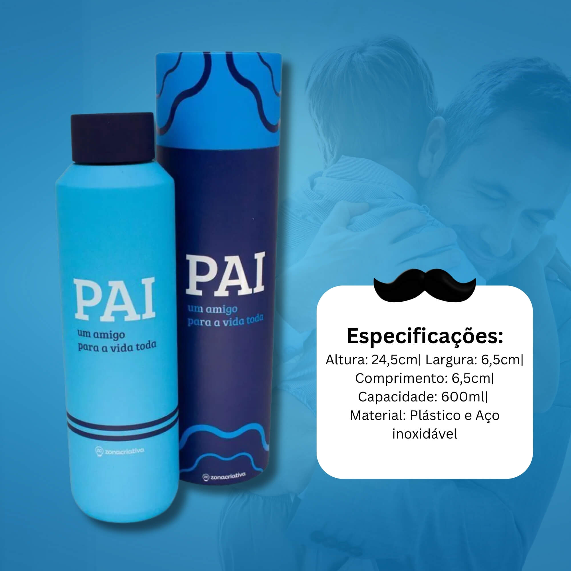 VAR Garrafa Acqua 600ml Aço Inox Zona Criativa (Escolha) Modelo:Pai Amigo