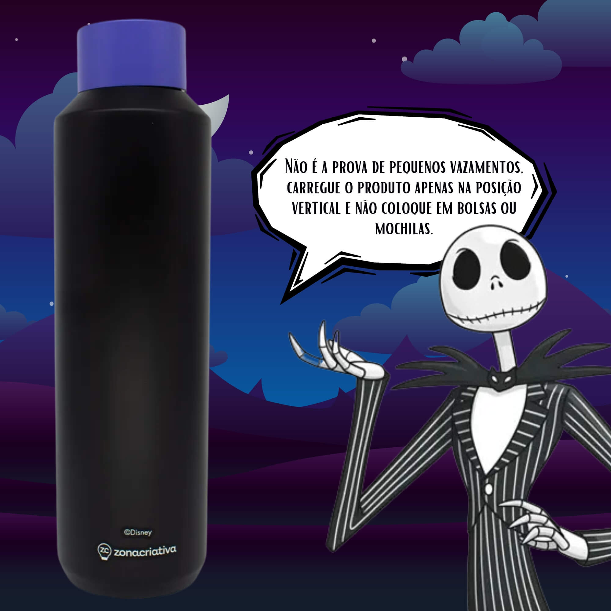 VAR Garrafa Acqua 600ml Aço Inox Zona Criativa (Escolha) Modelo:Jack Skellington