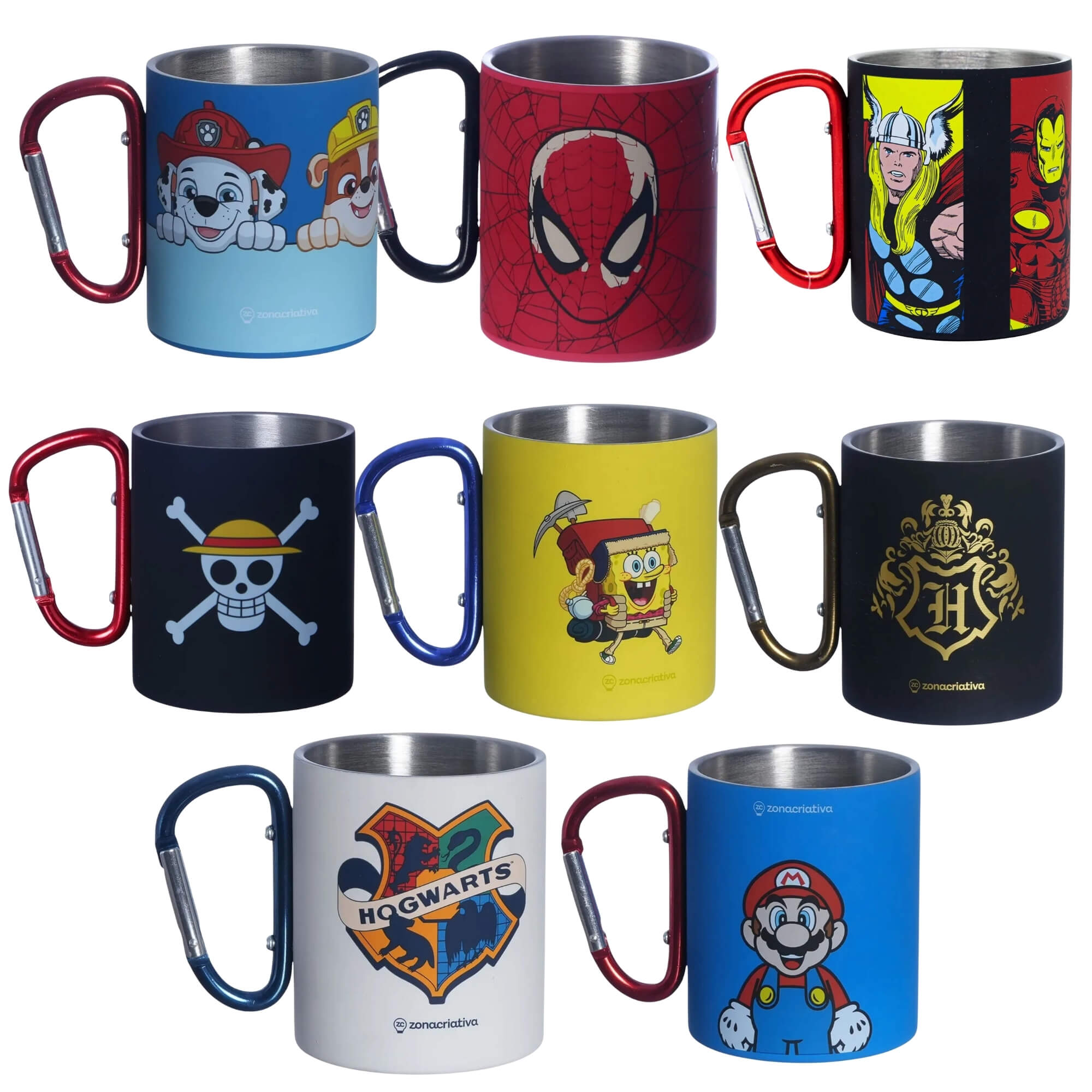 VAR Caneca Mosquetão 300ml Aço Inox – Escolha seu Tema