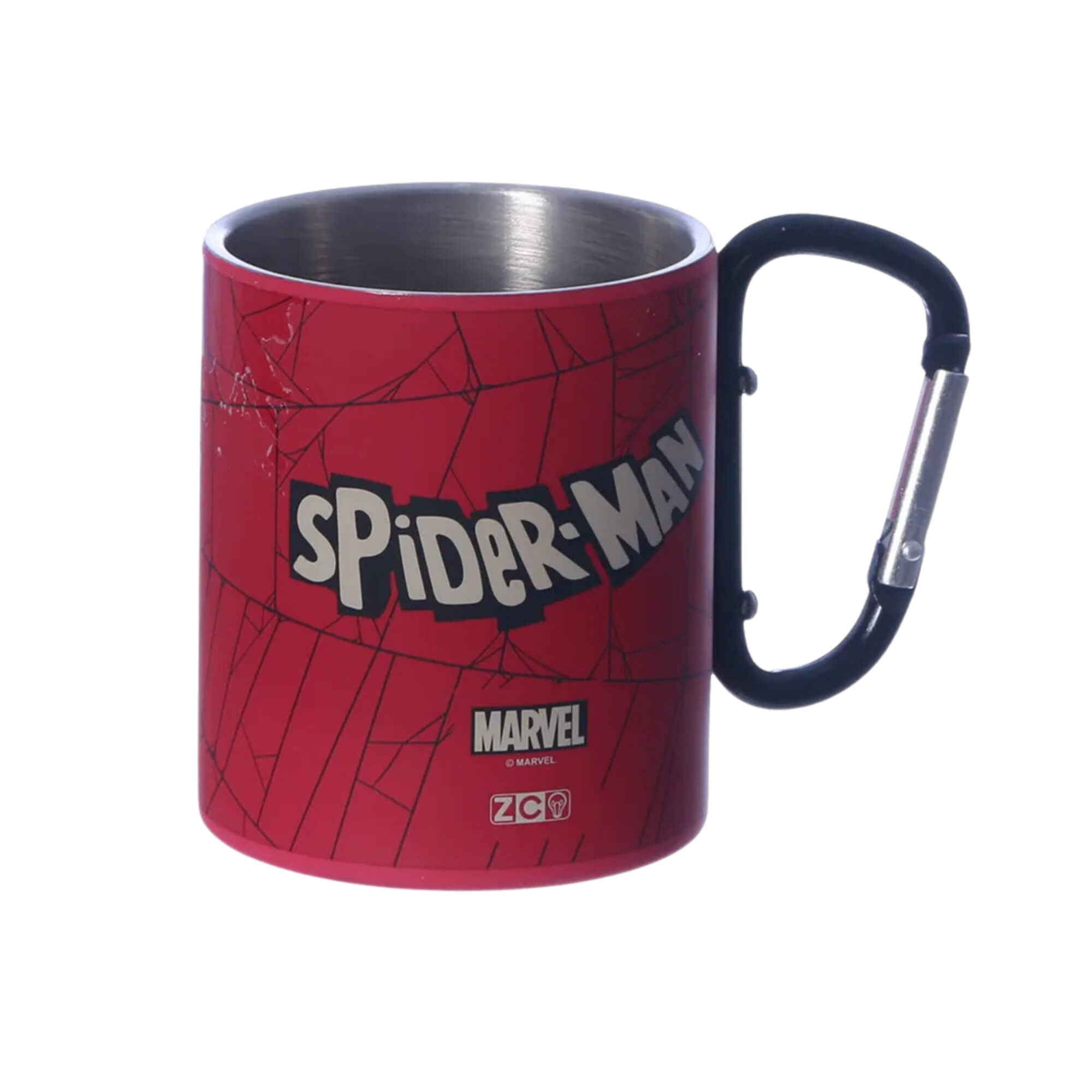 VAR Caneca Mosquetão 300ml Aço Inox – Escolha seu Tema Tema:Homem-Aranha