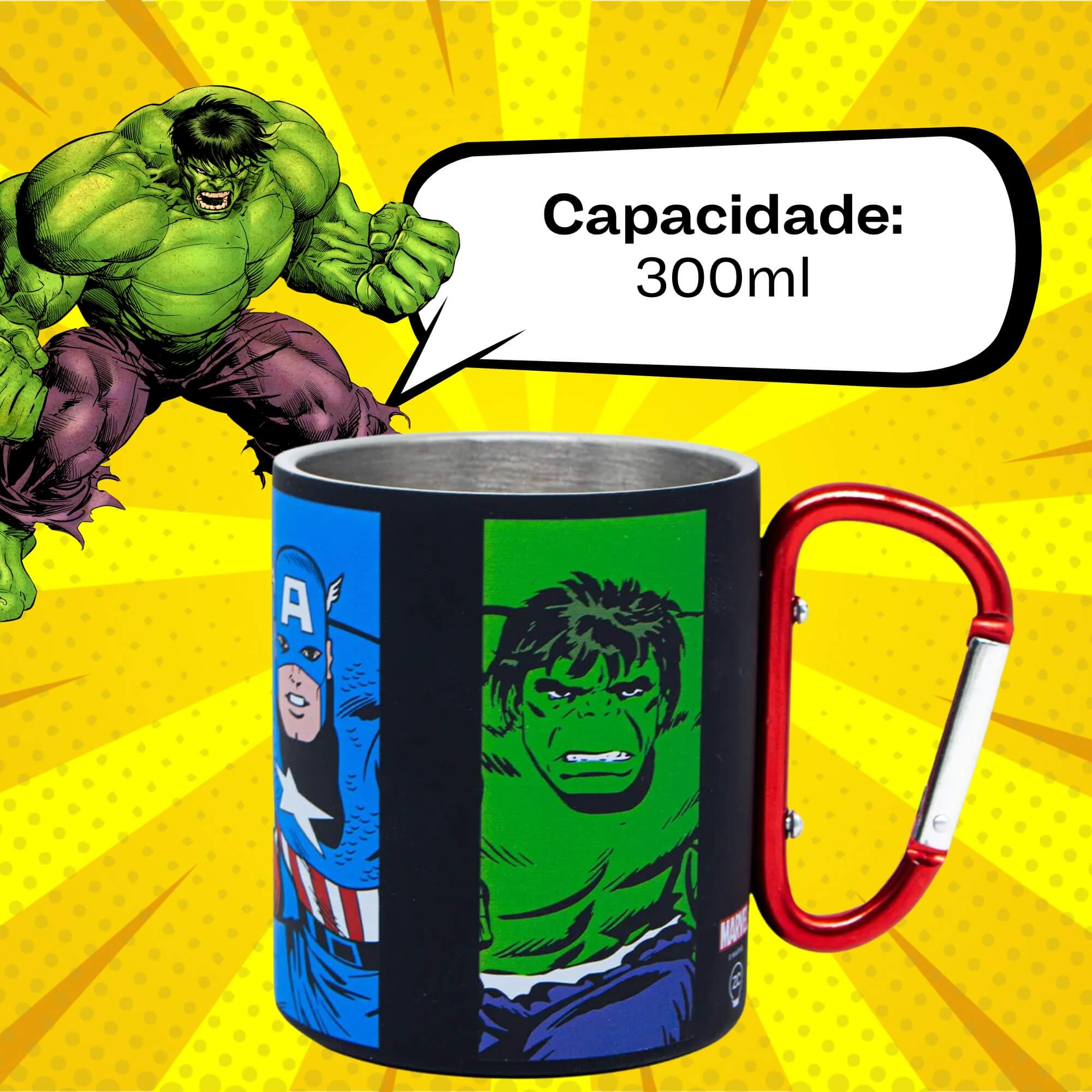 VAR Caneca Mosquetão 300ml Aço Inox – Escolha seu Tema Tema:Marvel Comics