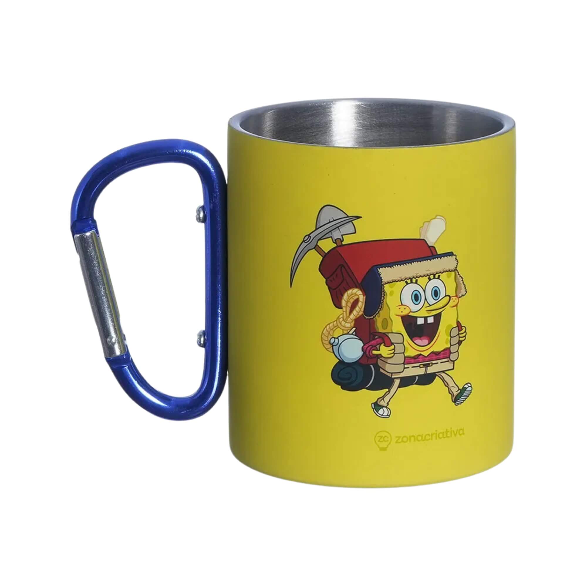 VAR Caneca Mosquetão 300ml Aço Inox – Escolha seu Tema Tema:Bob Esponja
