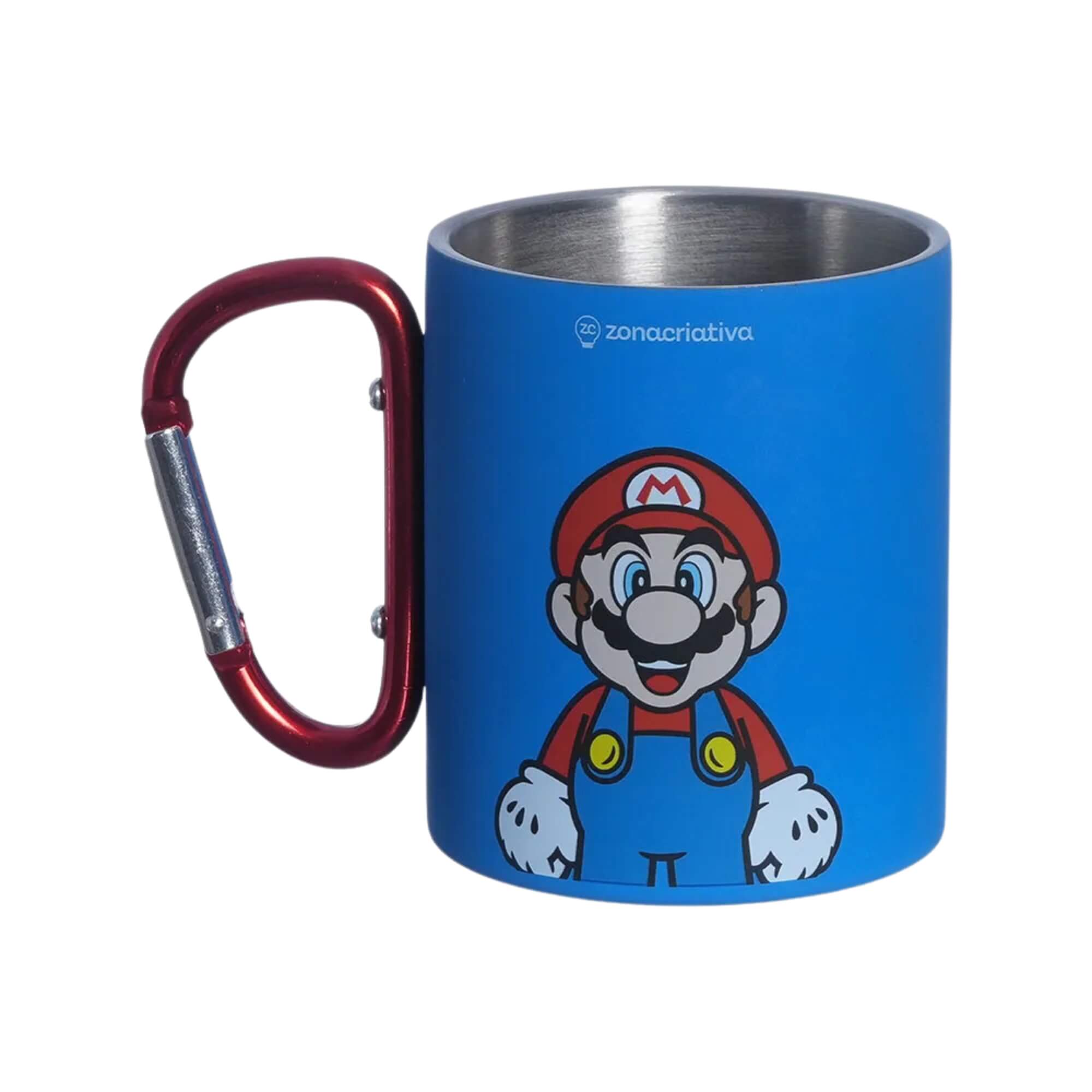VAR Caneca Mosquetão 300ml Aço Inox – Escolha seu Tema Tema:Super Mario