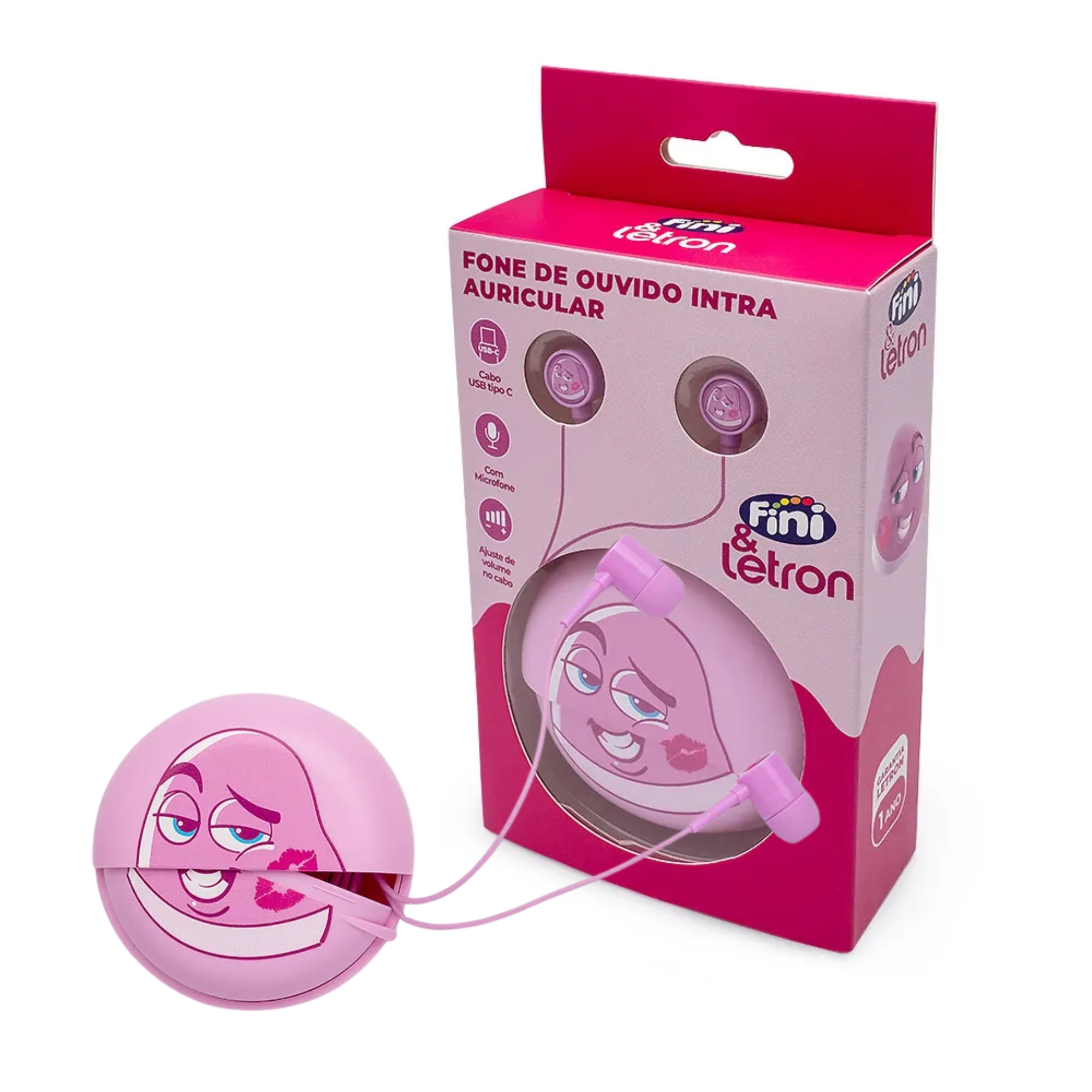 VAR Fone de Ouvido Fini Intra-auricular com Fio (Escolha o seu Favorito) Tema:Rosa - Beijo