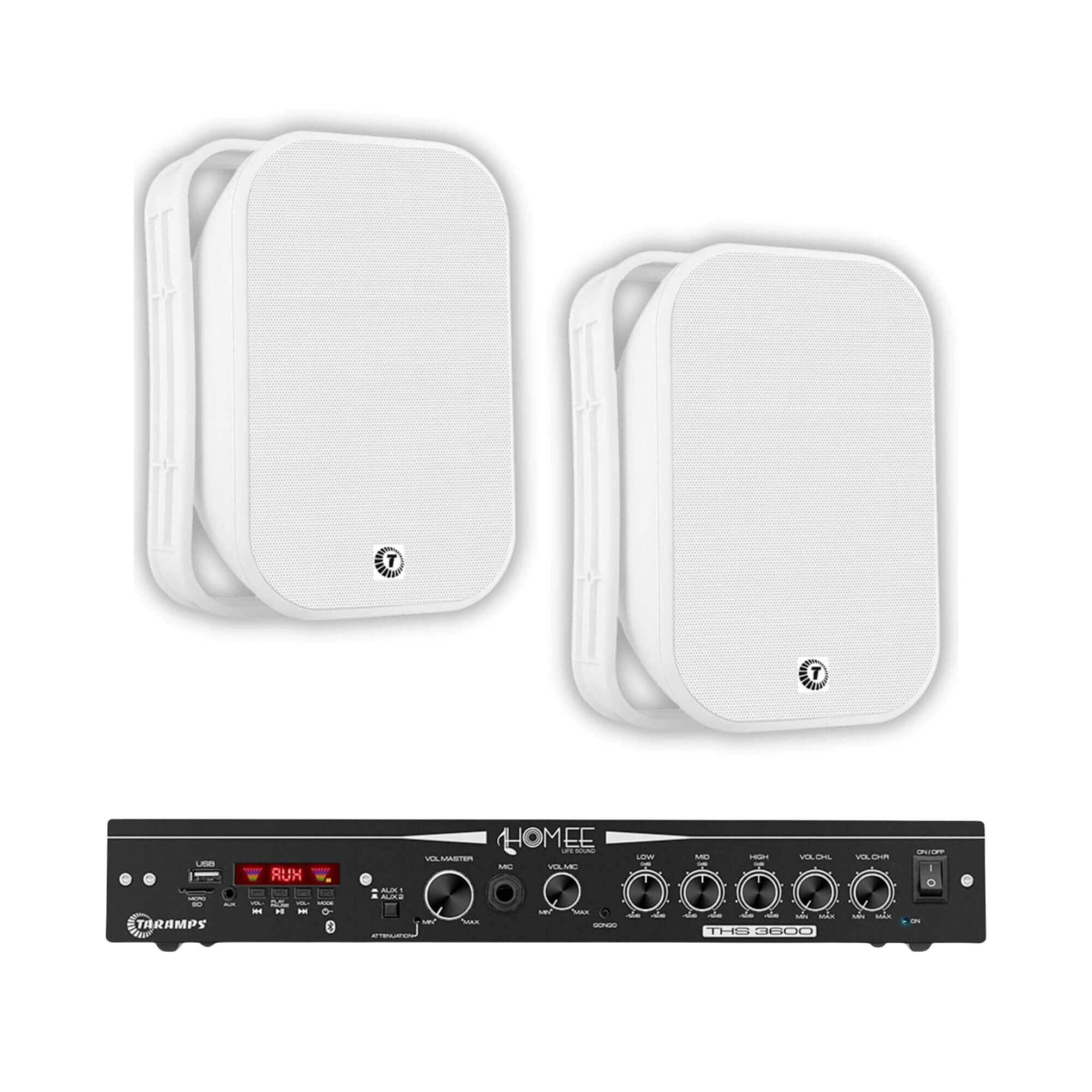 COMP Kit Som Ambiente  TAQ-62 Outdoor 6” 120W Par + Amplificador Receiver THS 3600 - Taramps