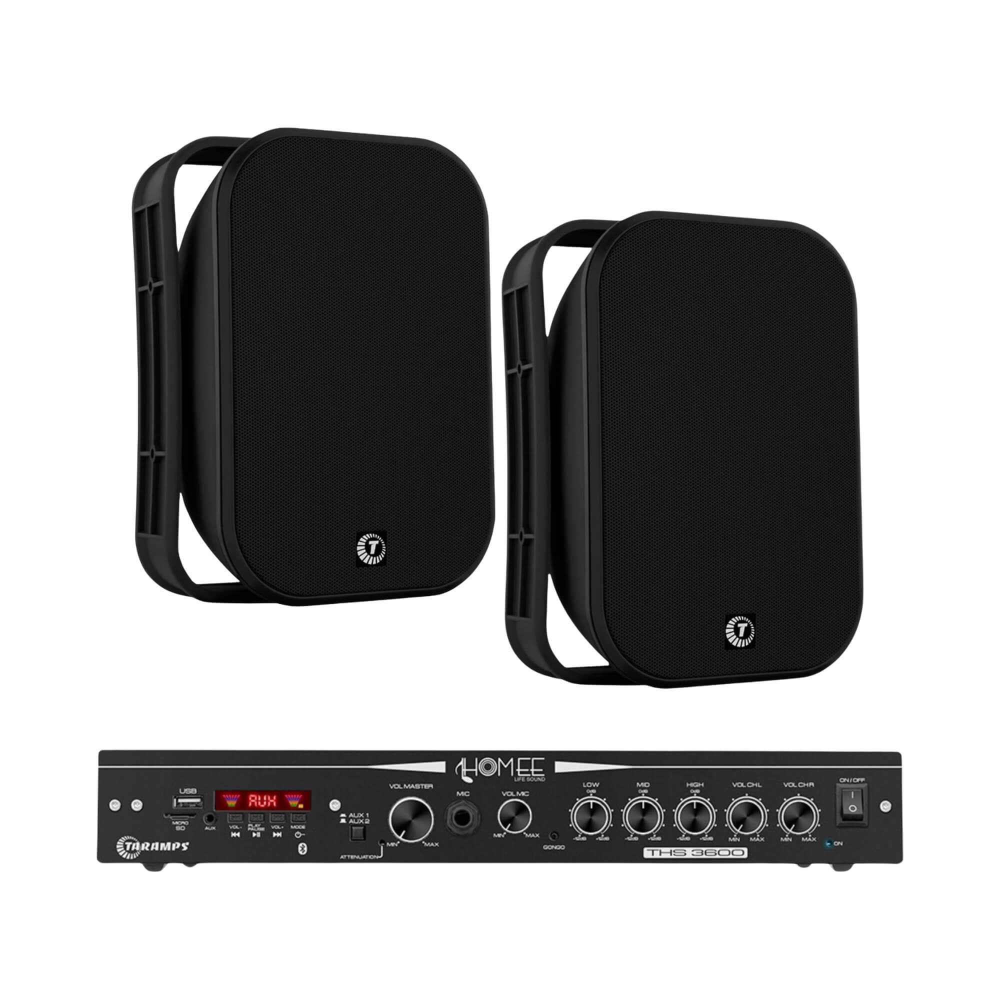 COMP Kit Som Ambiente TAQ-62 Outdoor 6” Preto Par + Amplificador Receiver THS 3600 - Taramps