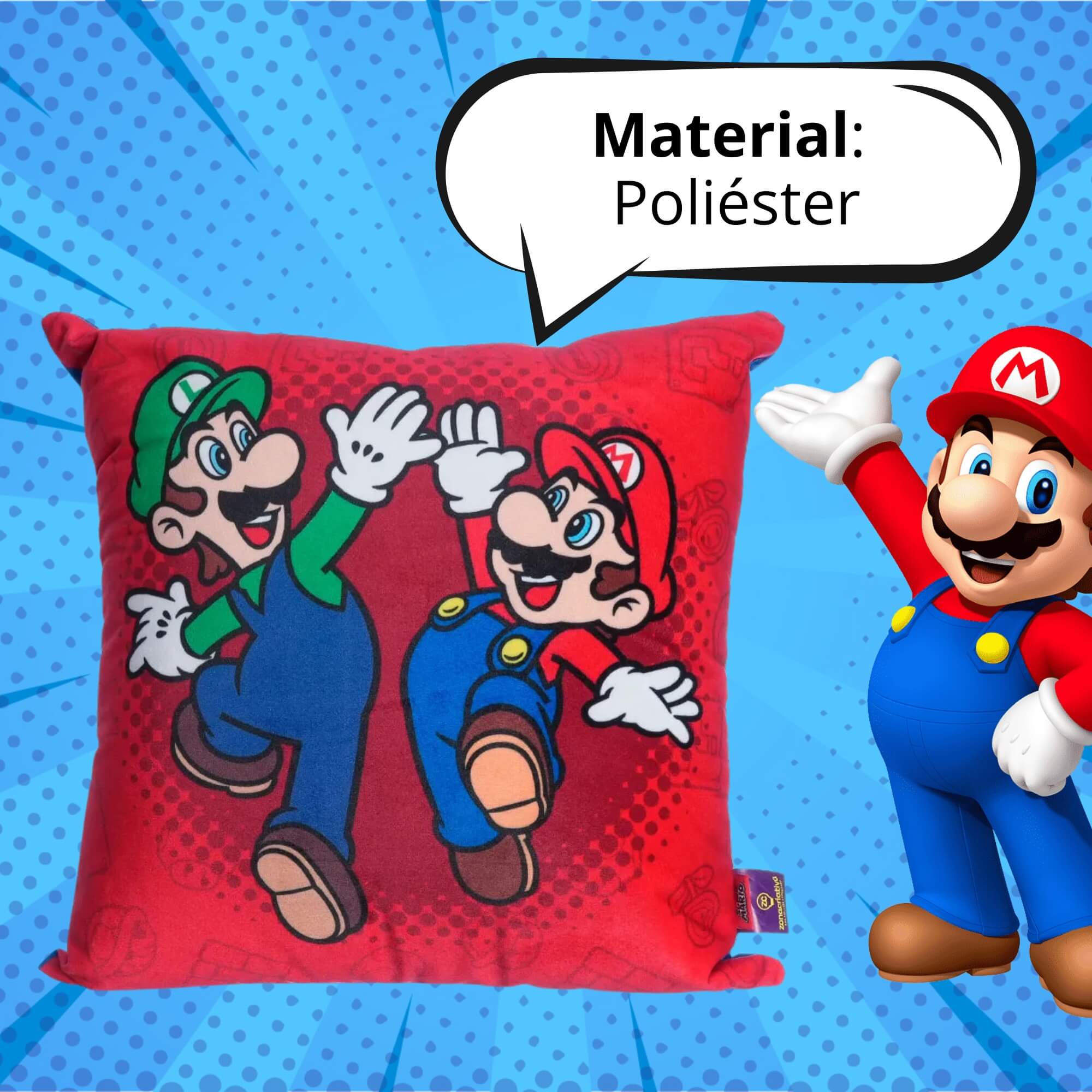 VAR Almofada Decorativa 40x40cm – Personagens Zona Criativa (Escolha o Tema) Tema:Mario e Luigi Toca aqui Super Mario