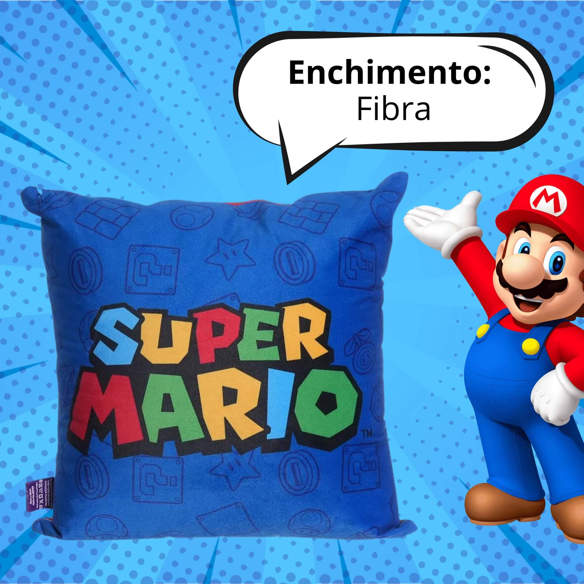 VAR Almofada Decorativa 40x40cm – Personagens Zona Criativa (Escolha o Tema) Tema:Mario e Luigi Toca aqui Super Mario