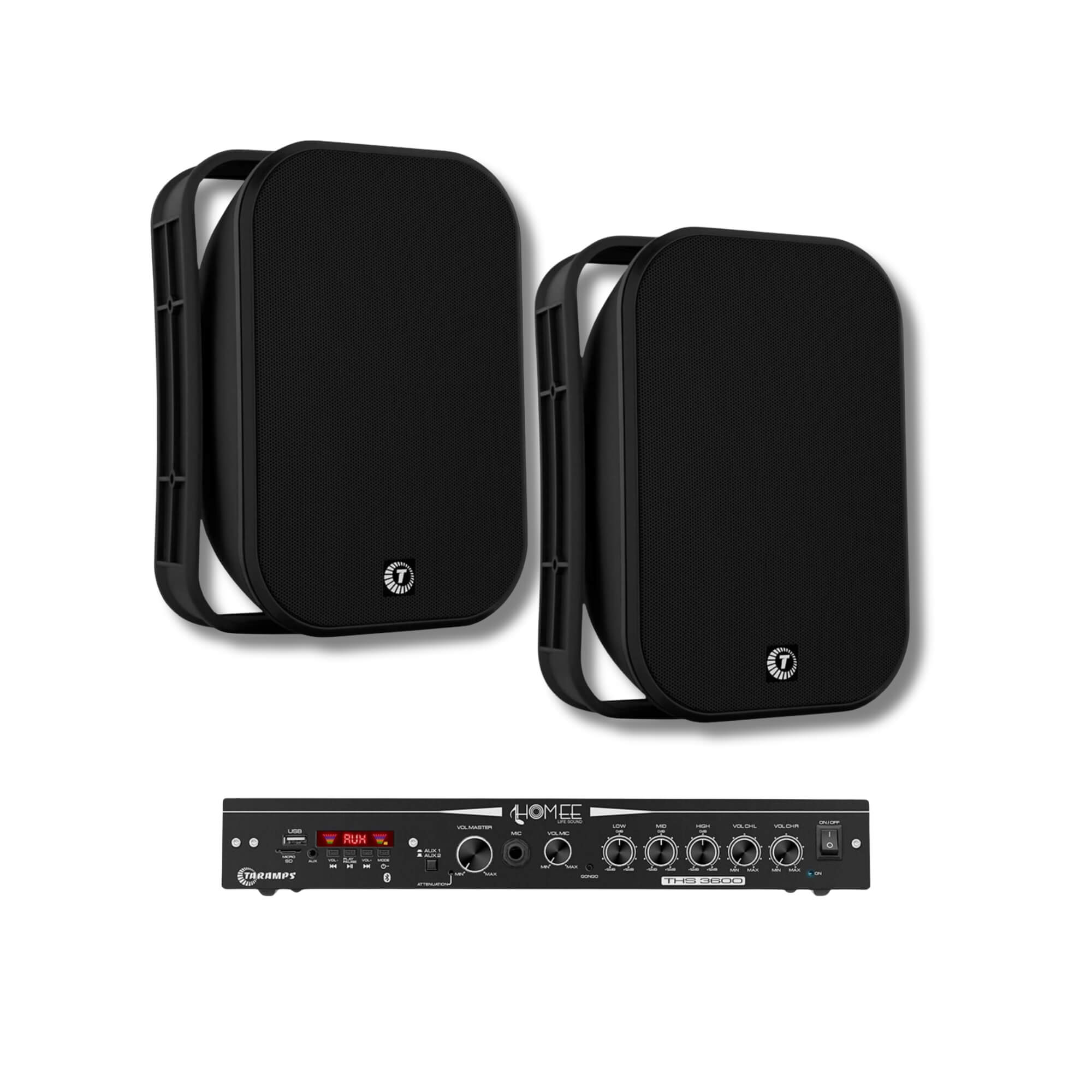 COMP Kit Som Ambiente Taramps Amplificador THS 3600 + 2 Caixas Outdoor TAQ-62 6"