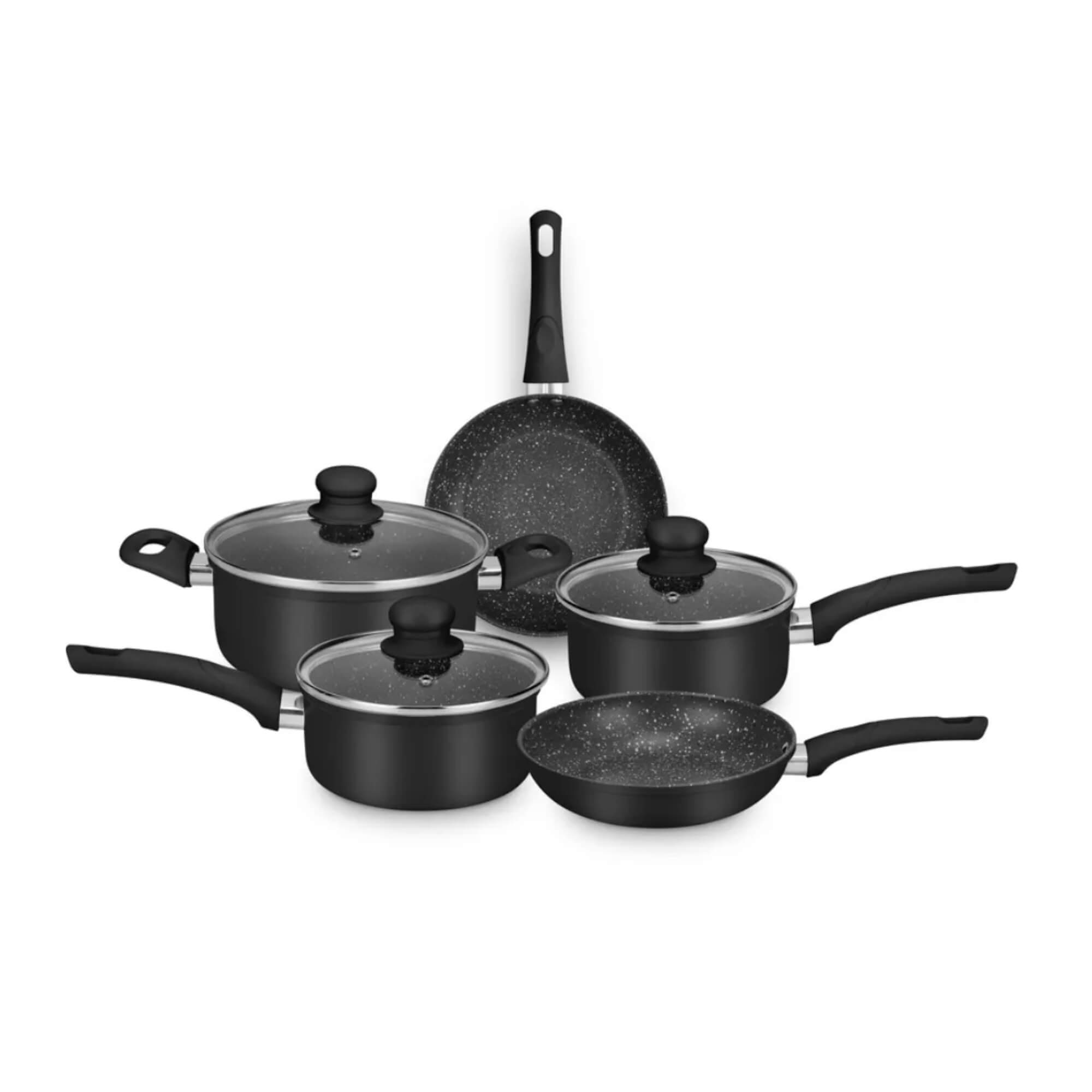 VAR Conjunto de Panelas Serena MTA 5 Peças – Revestimento Cerâmico (Escolha a Cor) Cor:Preto