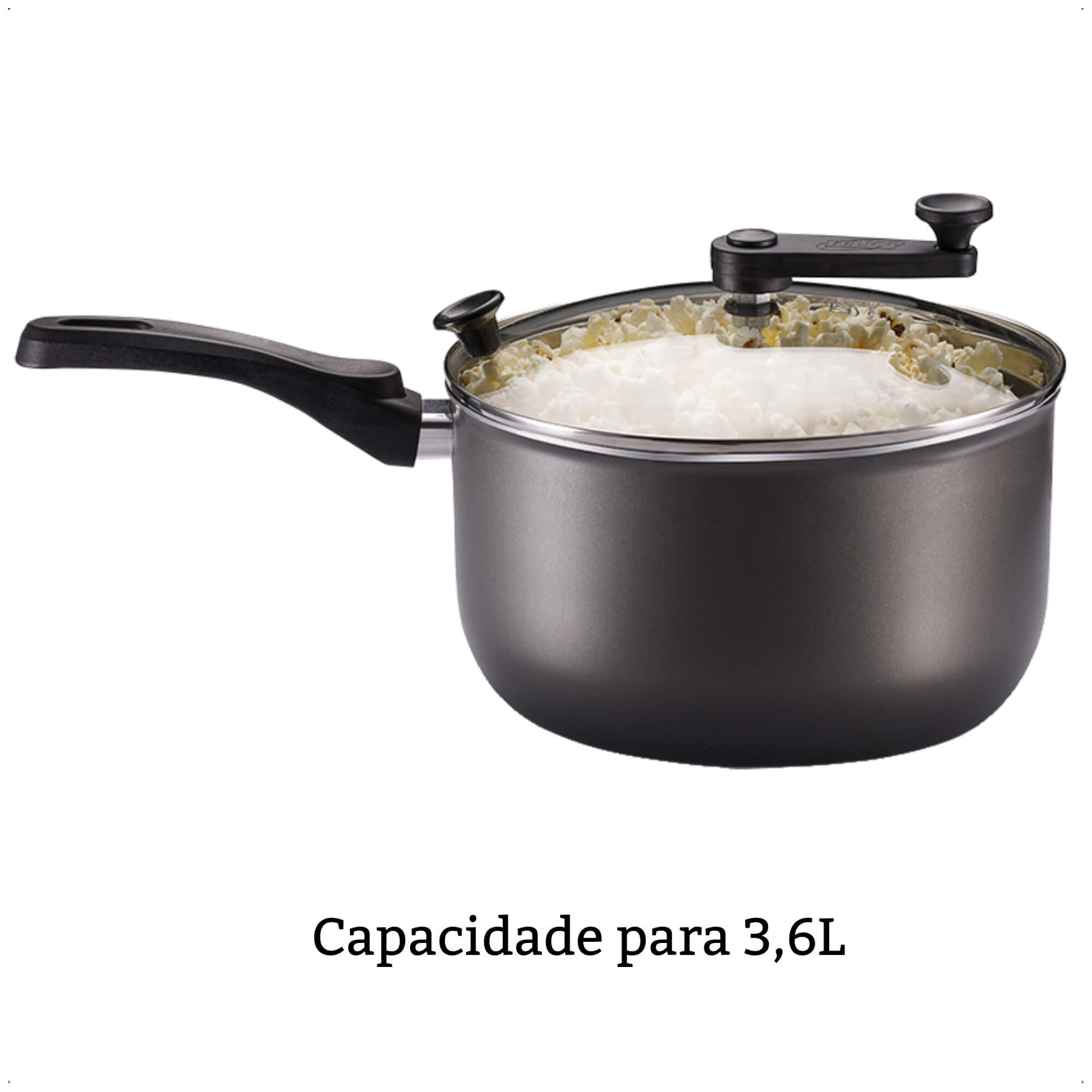 VAR Panela Pipoqueira Antiaderente com Tampa (Escolha) Tamanho/Cor: 3,6L Grafite