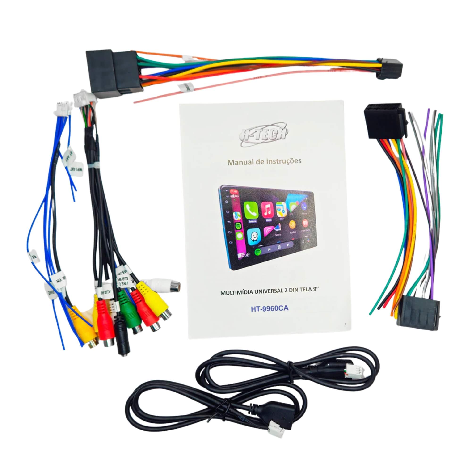 COMP Kit Multimídia 9” QLED Android 13 H-Tech HT-9960CA + Câmera de Ré HD Dinâmica CR530