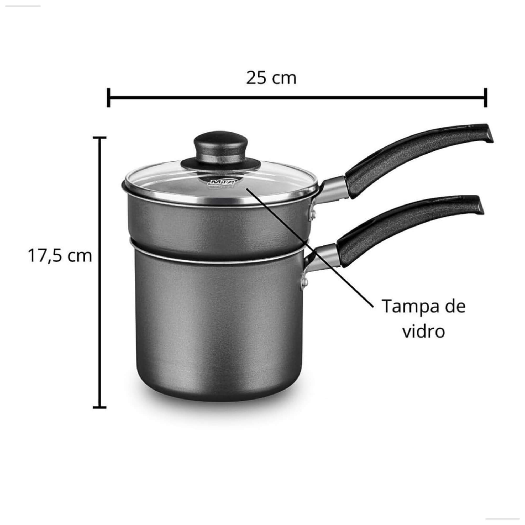 VAR Cuscuzeira Antiaderente 12cm 2 em 1 com Tampa de Vidro (Escolha)