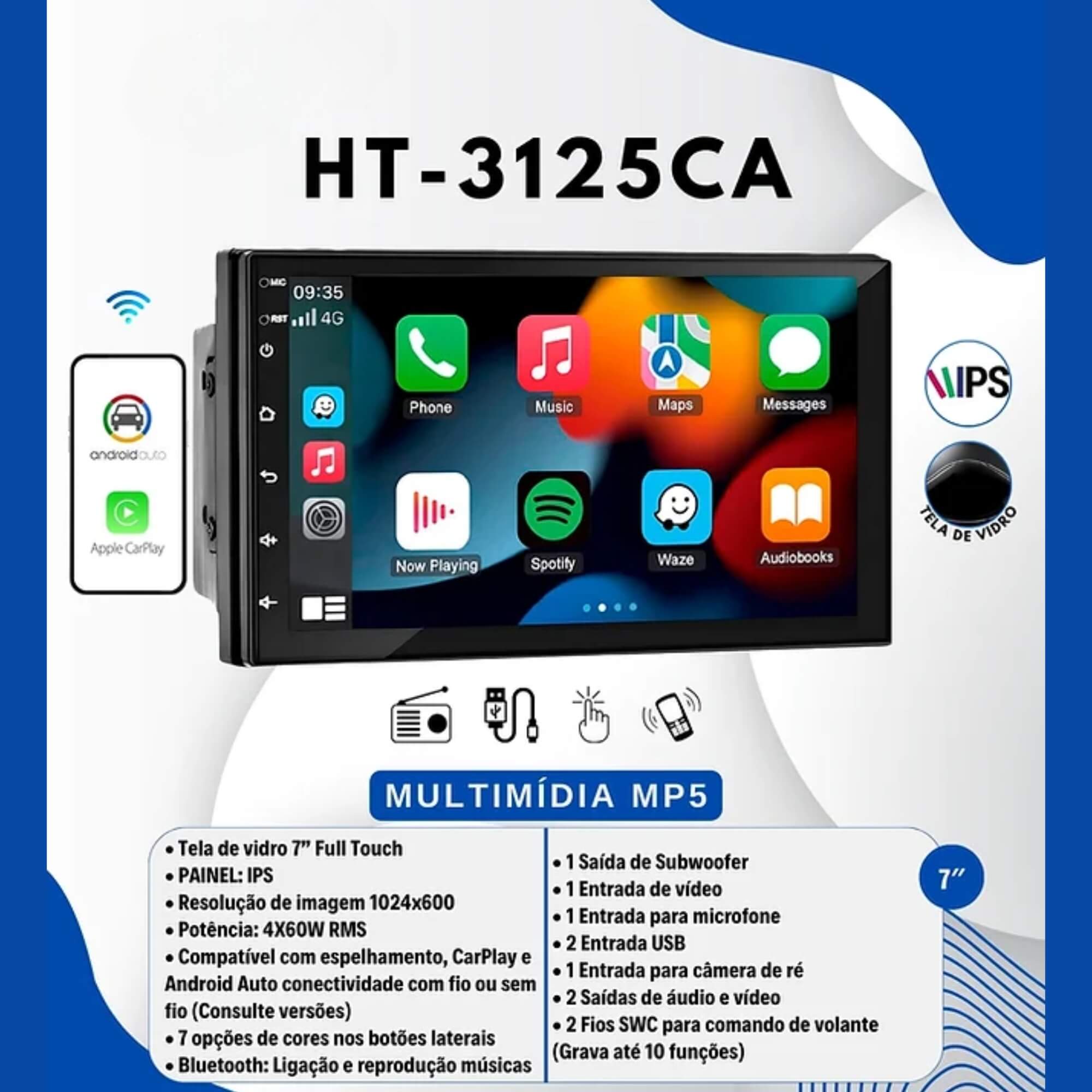 COMP Kit Automotivo: Multimídia MP5 2Din 7” Gol G4 + Câmera de Ré + Moldura 2 Din Expex