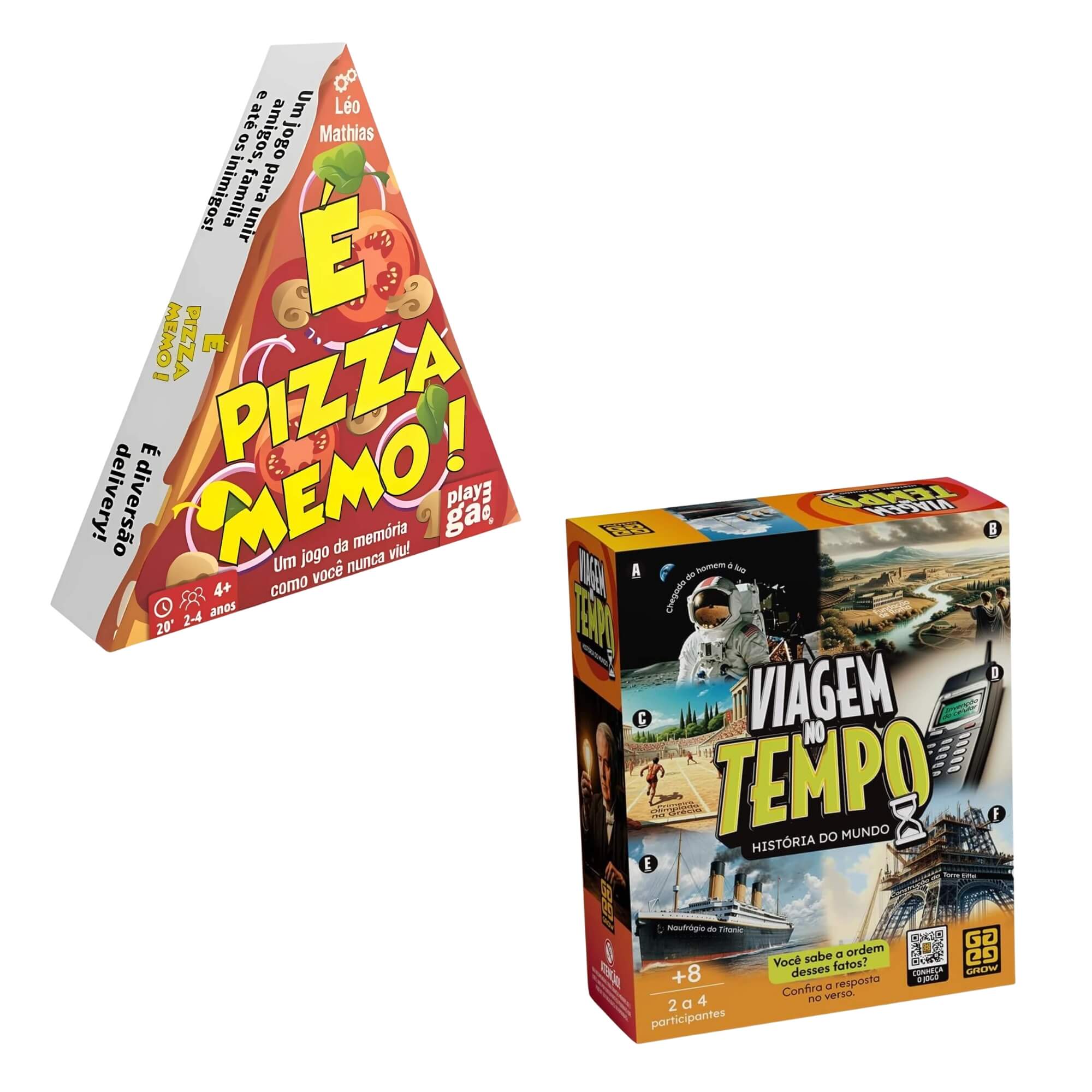 COMP Kit Jogos Educativos Infantil e Familiar Pizza Memo Cooper Fun + Viagem no Tempo Grow
